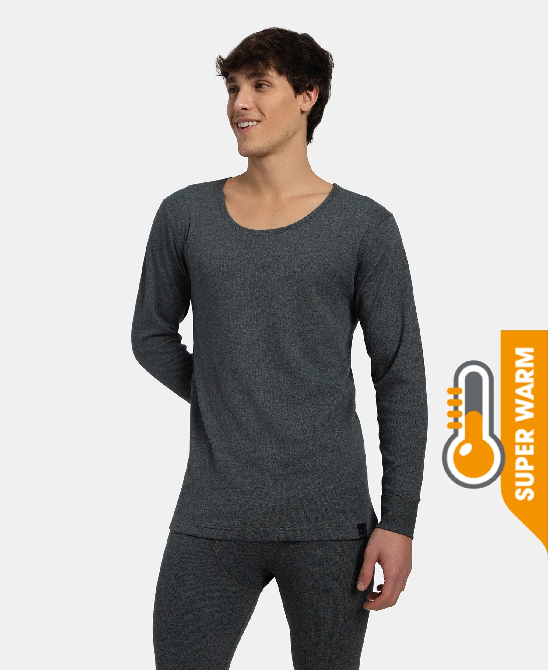 Super Warm Super Combed Cotton Rich Brushed Fabric Full Sleeved Thermal Undershirt with StayWarm Technology - Charcoal Melange - Image 5