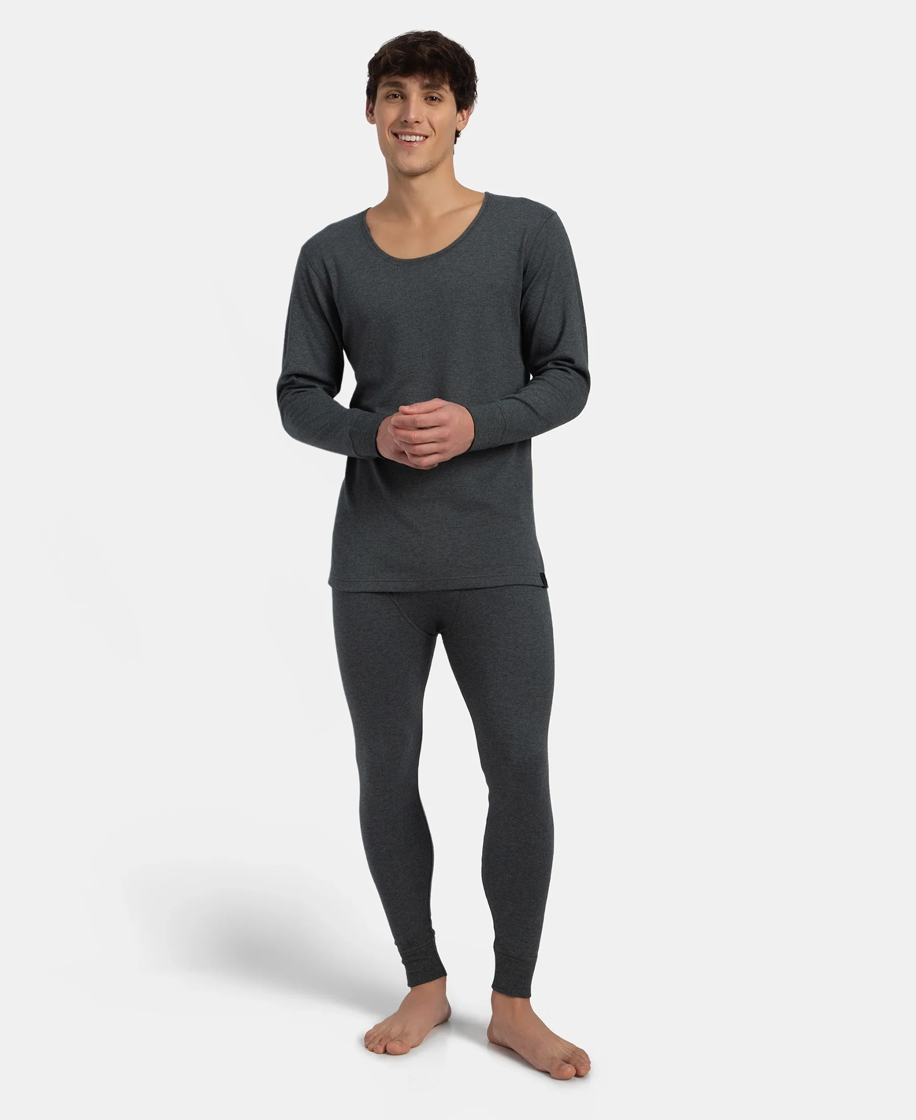 Super Warm Super Combed Cotton Rich Brushed Fabric Full Sleeved Thermal Undershirt with StayWarm Technology - Charcoal Melange - Image 6