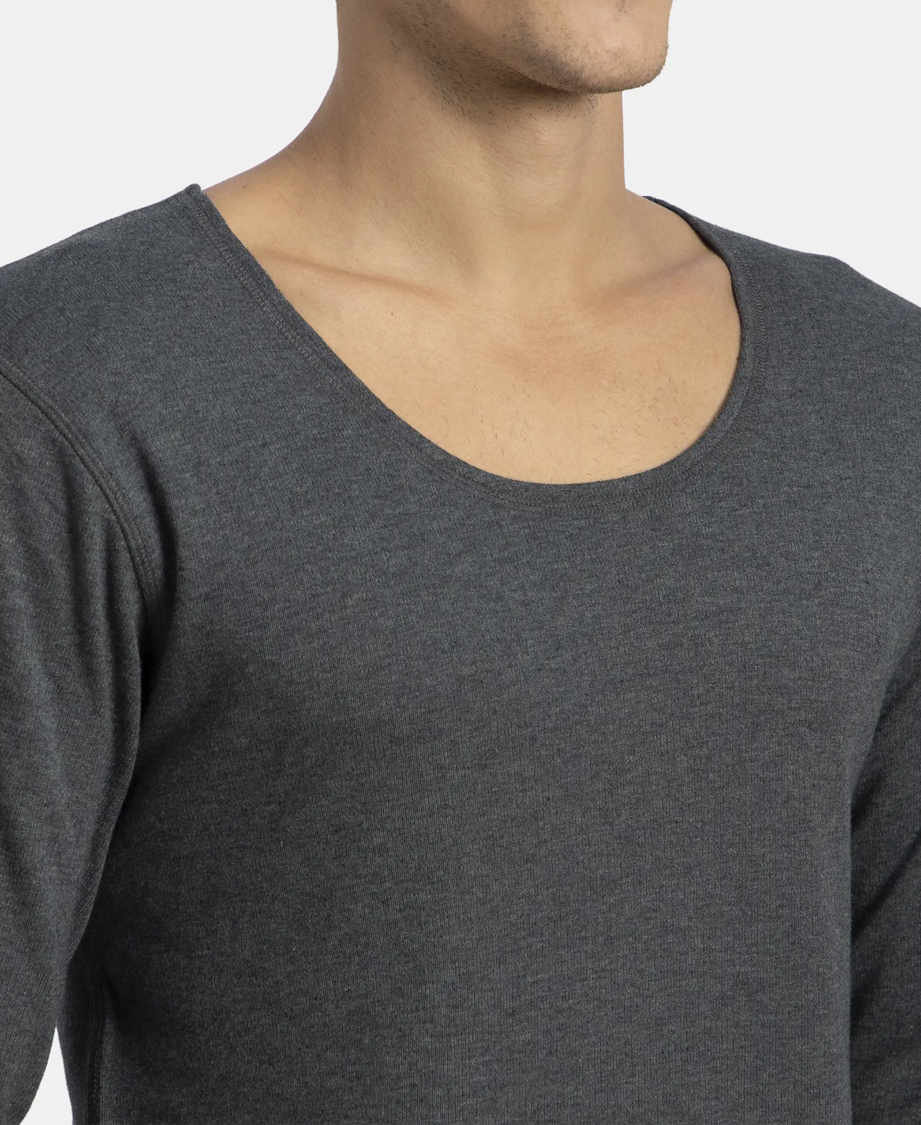 Super Warm Super Combed Cotton Rich Brushed Fabric Full Sleeved Thermal Undershirt with StayWarm Technology - Charcoal Melange - Image 7