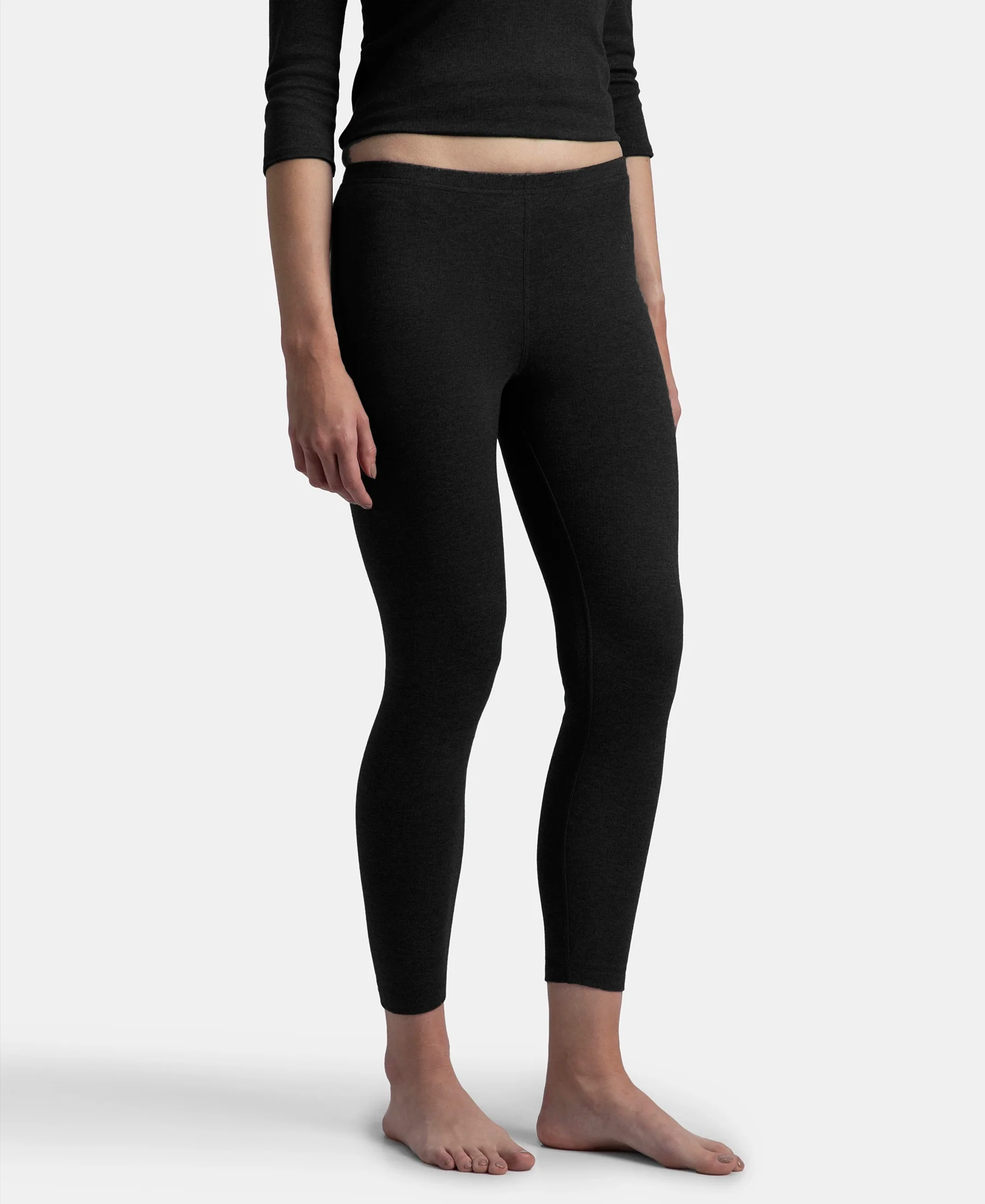 Super Warm Super Combed Cotton Rich Brushed Fabric Thermal Leggings with StayWarm Technology - Black - Image 2