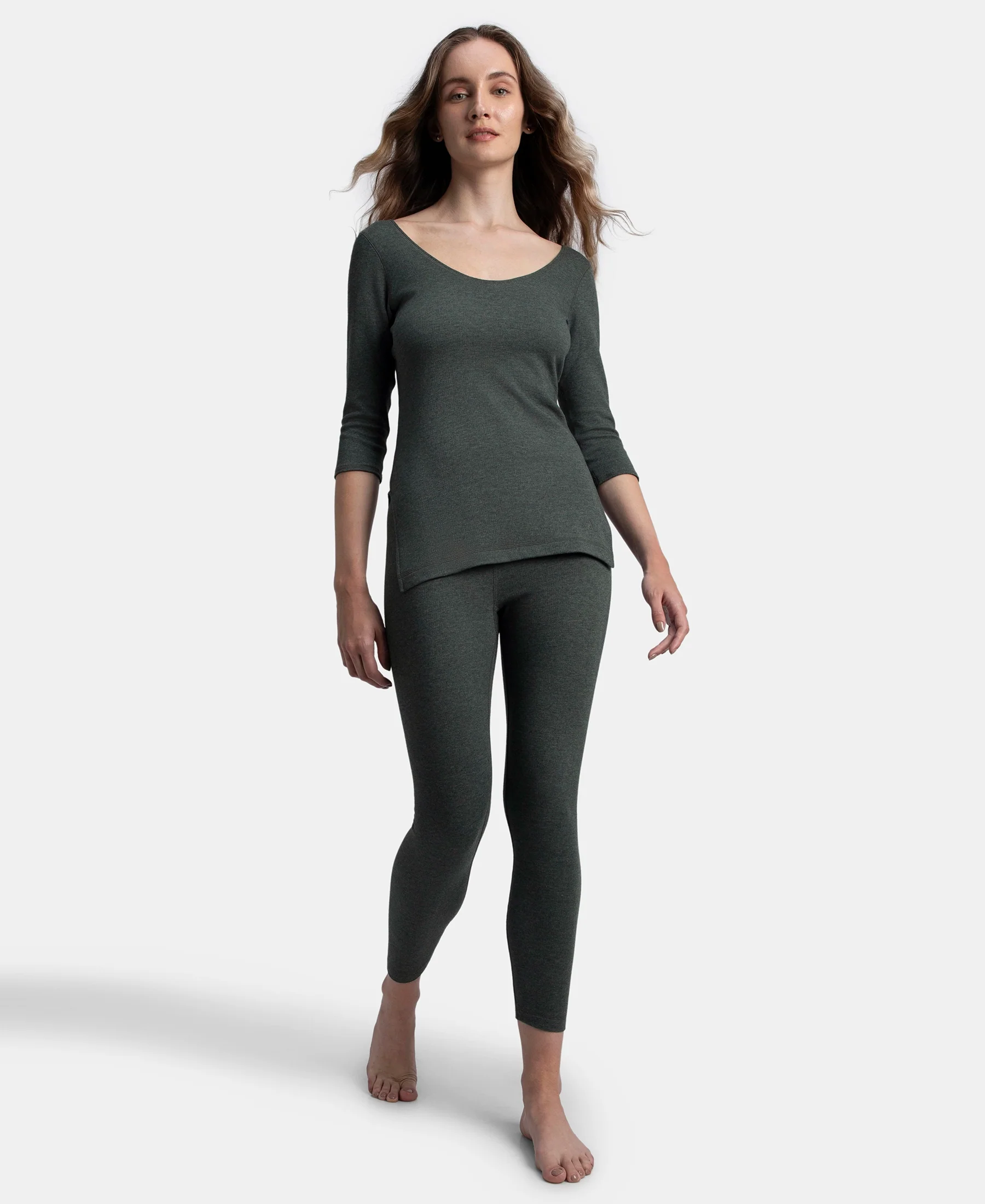 Super Warm Super Combed Cotton Rich Brushed Fabric Thermal Leggings with StayWarm Technology - Charcoal Melange - Image 4