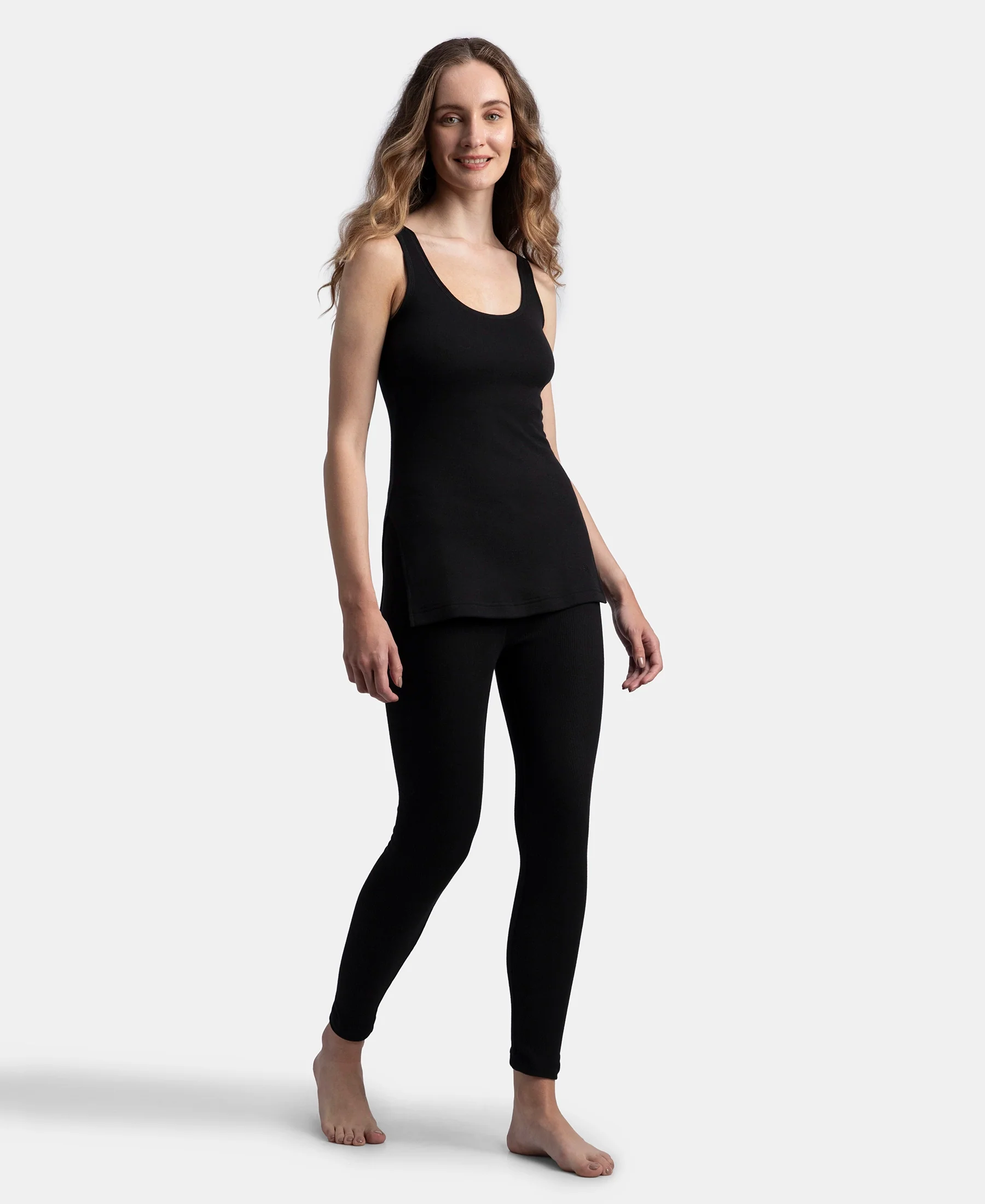 Super Warm Super Combed Cotton Rich Brushed Fabric Thermal Tank Top with StayWarm Technology - Black - Image 6