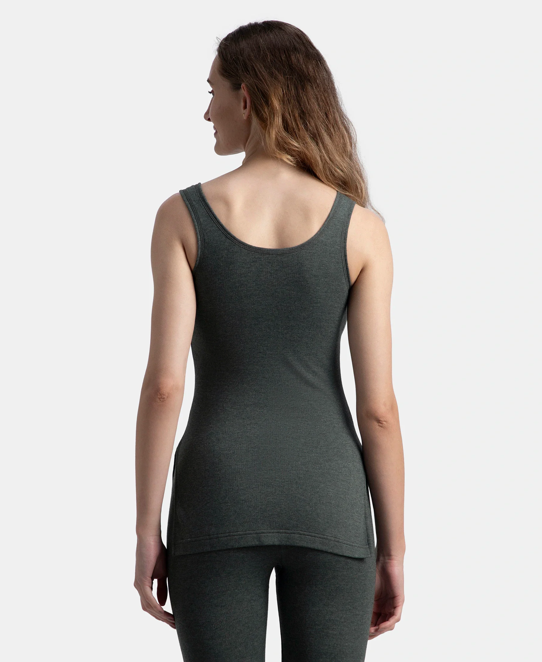 Super Warm Super Combed Cotton Rich Brushed Fabric Thermal Tank Top with StayWarm Technology - Charcoal Melange - Image 3