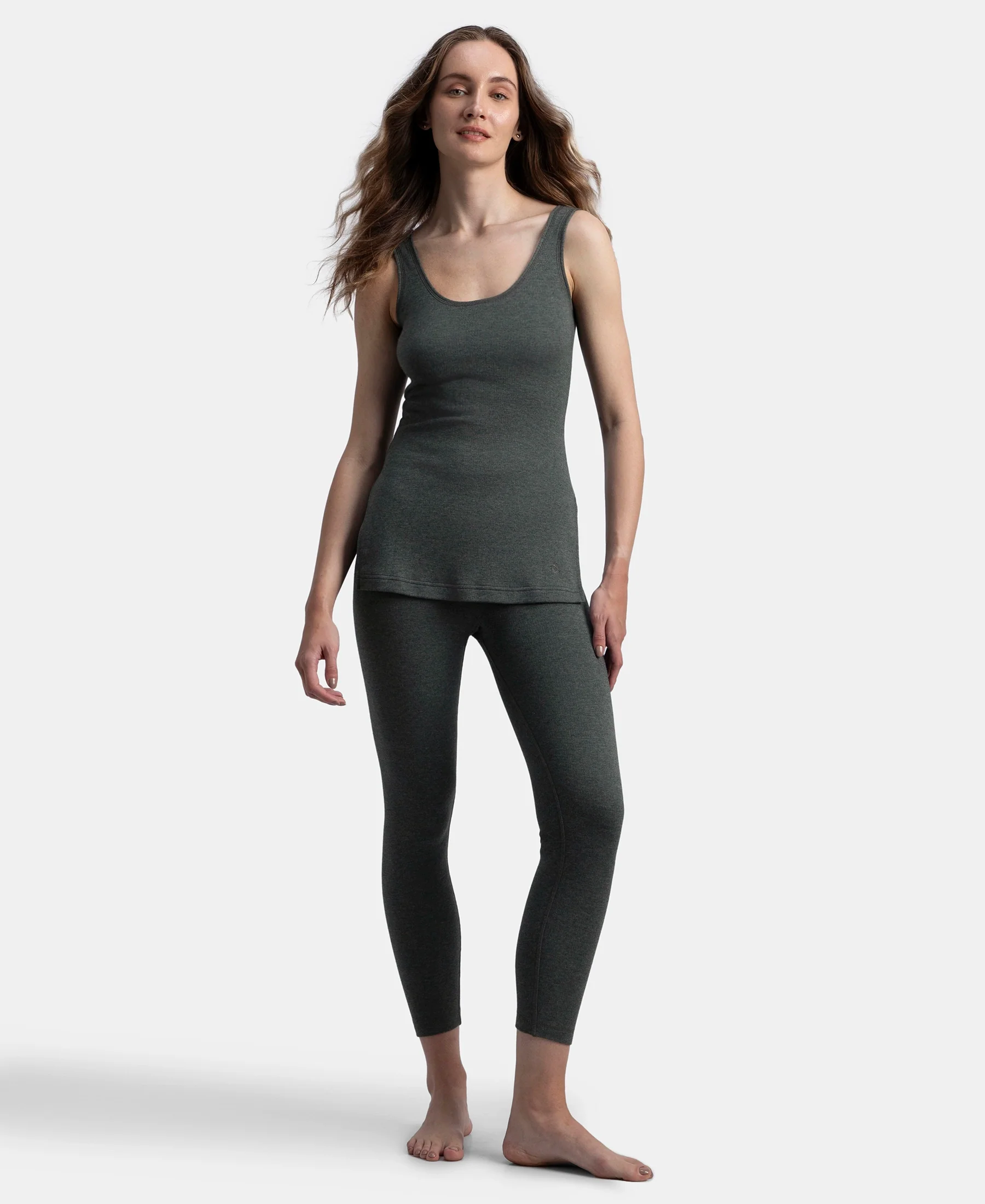 Super Warm Super Combed Cotton Rich Brushed Fabric Thermal Tank Top with StayWarm Technology - Charcoal Melange - Image 4