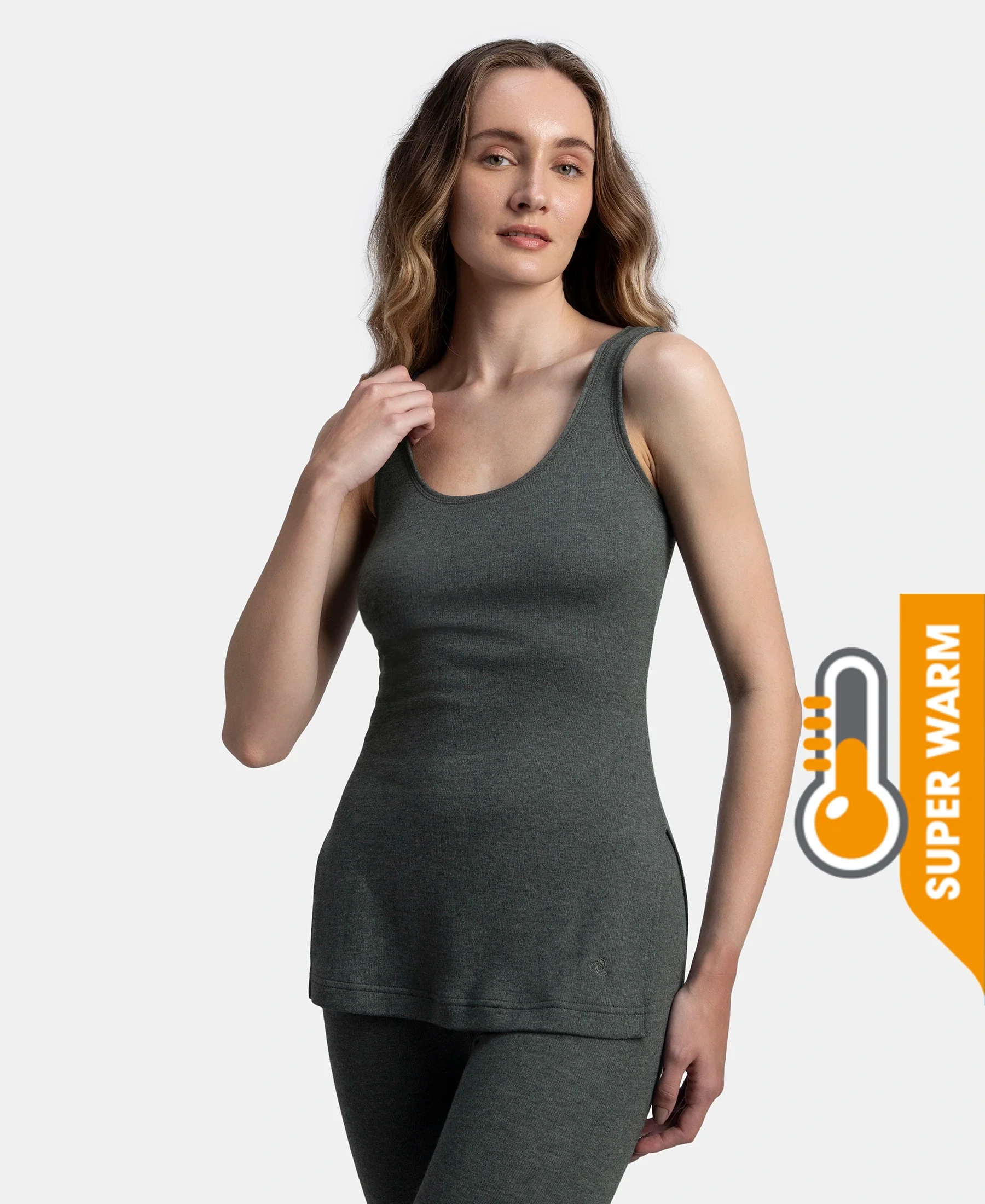 Super Warm Super Combed Cotton Rich Brushed Fabric Thermal Tank Top with StayWarm Technology - Charcoal Melange - Image 5