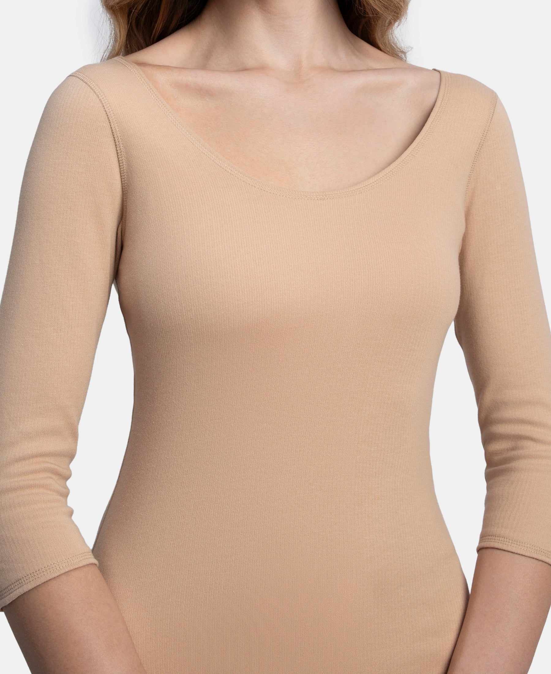 Super Warm Super Combed Cotton Rich Brushed Three Quarter Sleeve Thermal Top with StayWarm Technology - Skin - Image 7