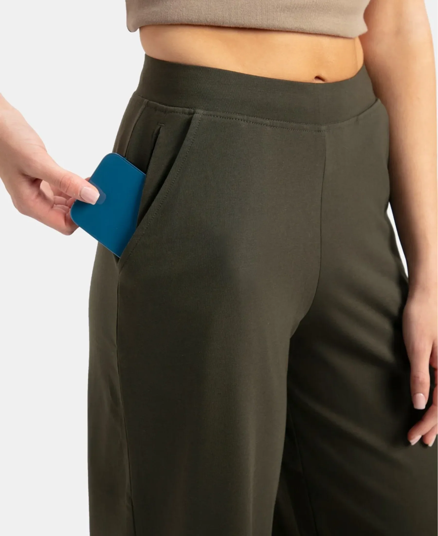 Super Combed Cotton Rich Elastane Stretch Relaxed Fit Culottes - Olive - Image 7