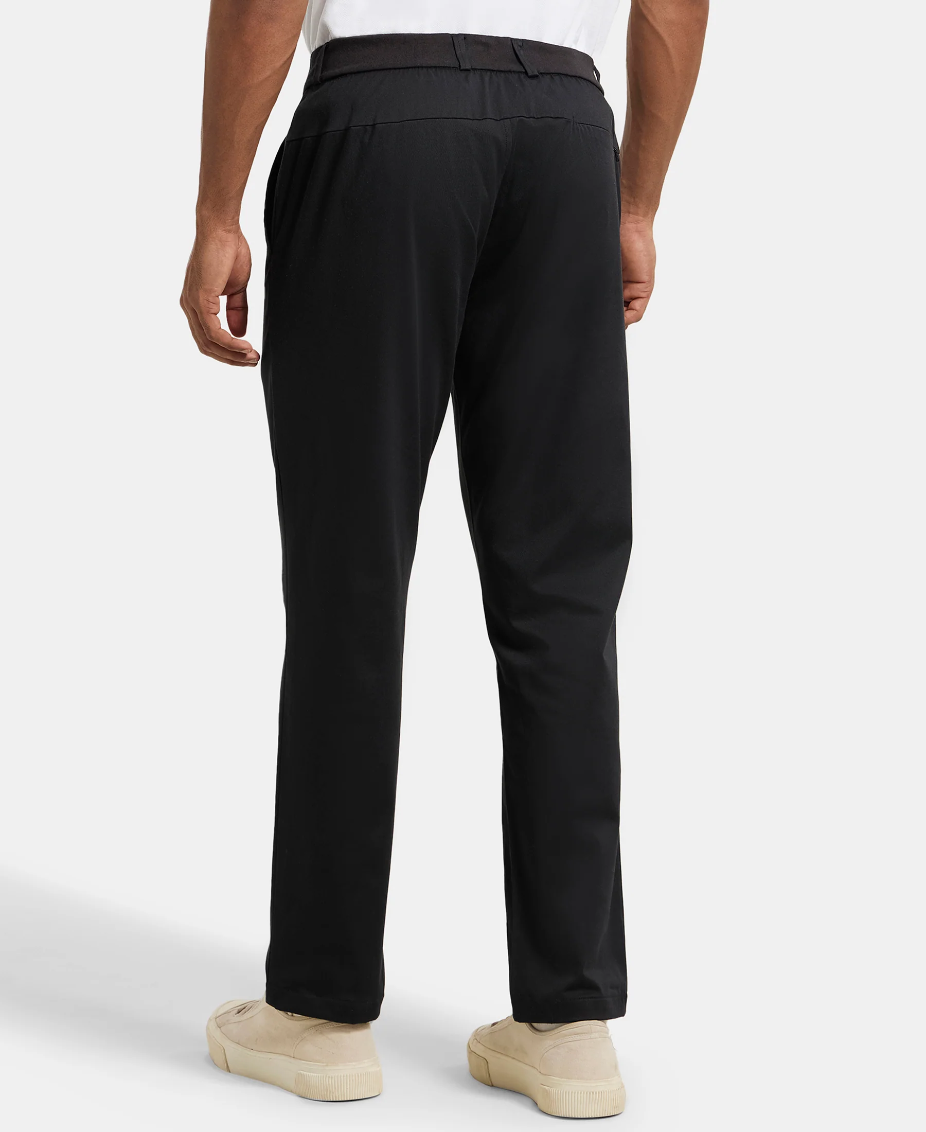 Super Combed Cotton Rich Elastane Stretch Woven Fabric Slim Fit All Day Pants - Black - Image 3