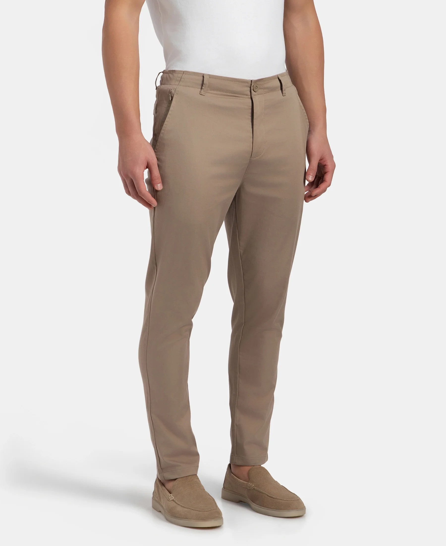 Super Combed Cotton Rich Elastane Stretch Woven Fabric Slim Fit All Day Pants - Desert Taupe - Image 2