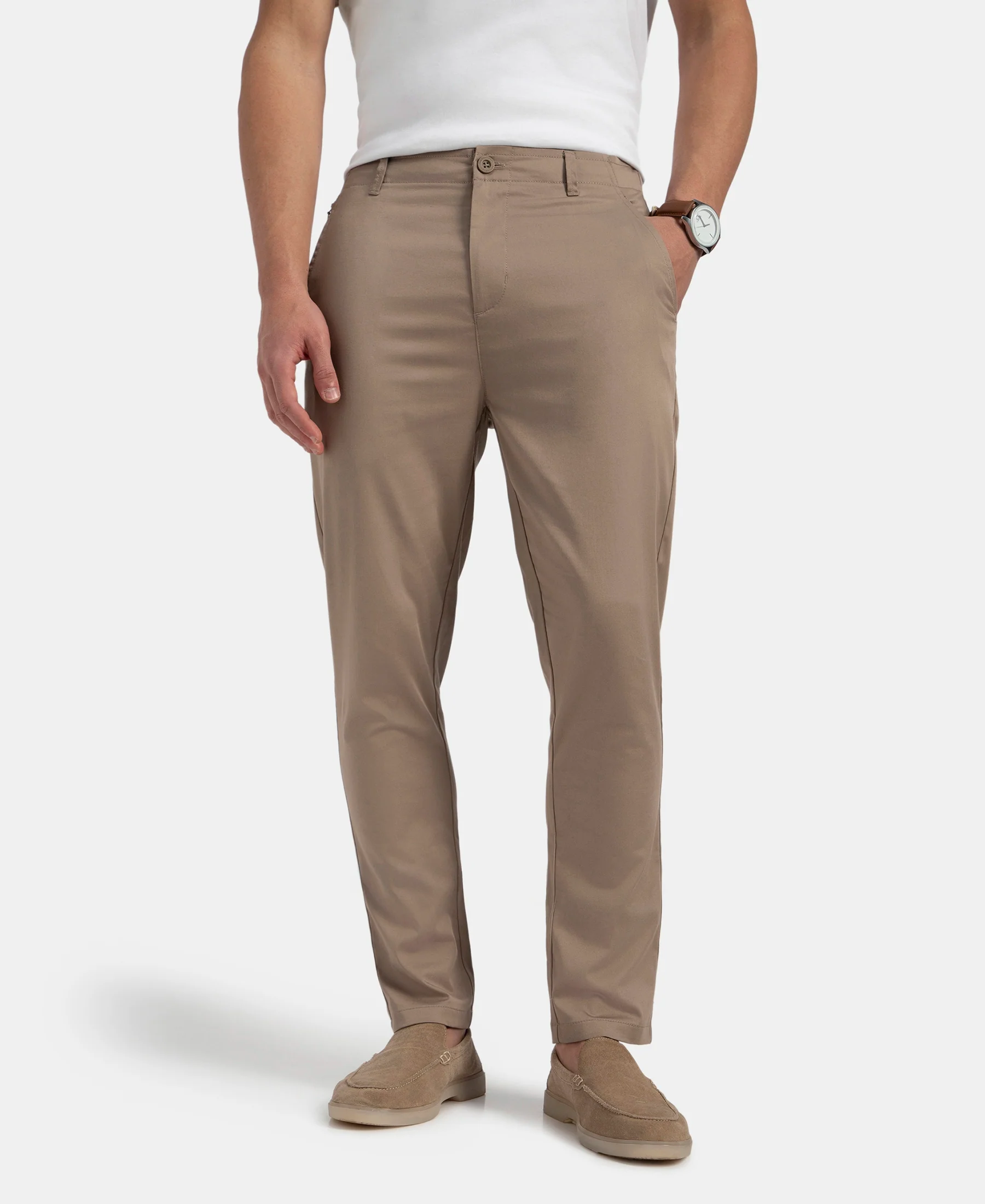 Super Combed Cotton Rich Elastane Stretch Woven Fabric Slim Fit All Day Pants - Desert Taupe - Image 5
