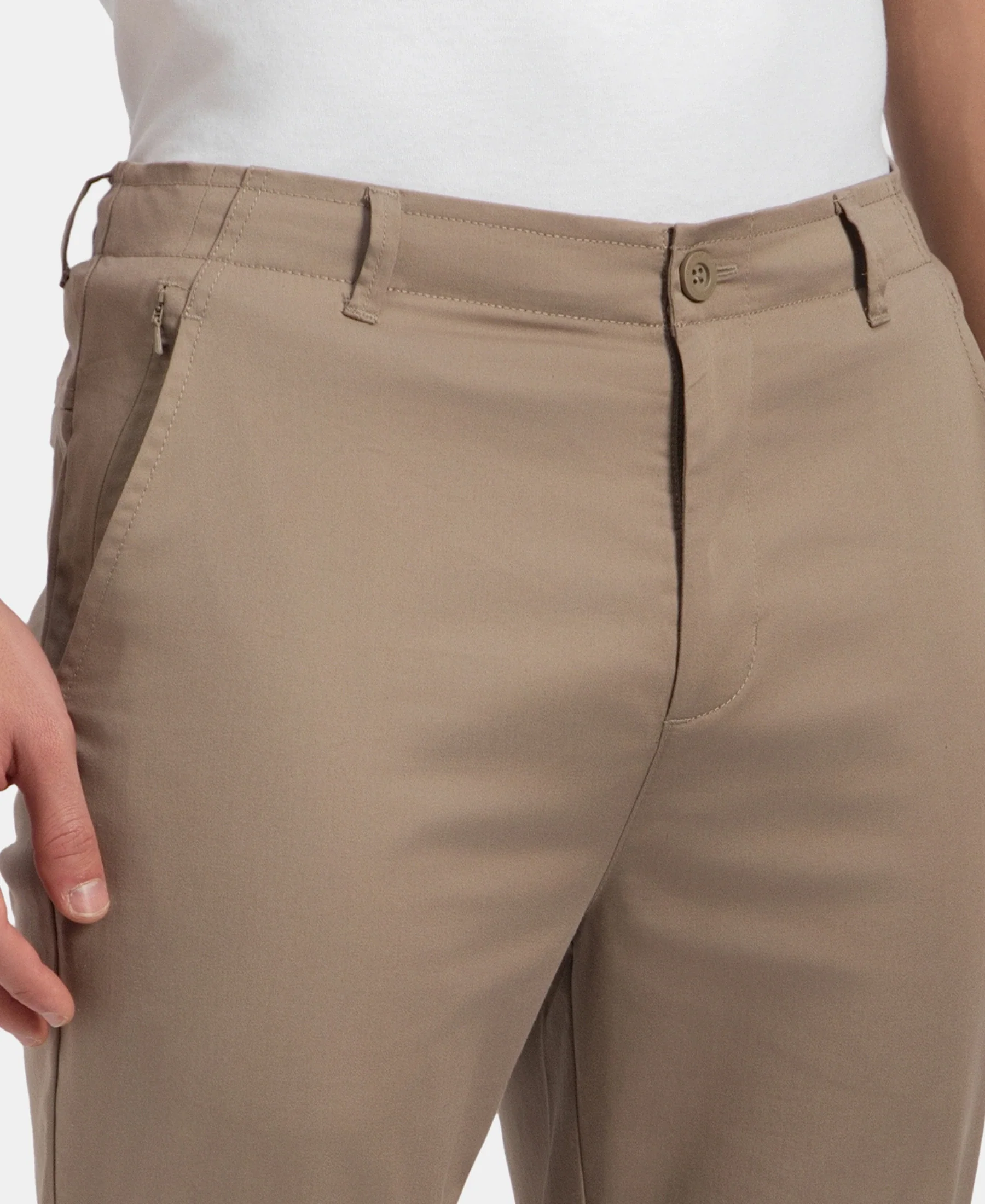 Super Combed Cotton Rich Elastane Stretch Woven Fabric Slim Fit All Day Pants - Desert Taupe - Image 7