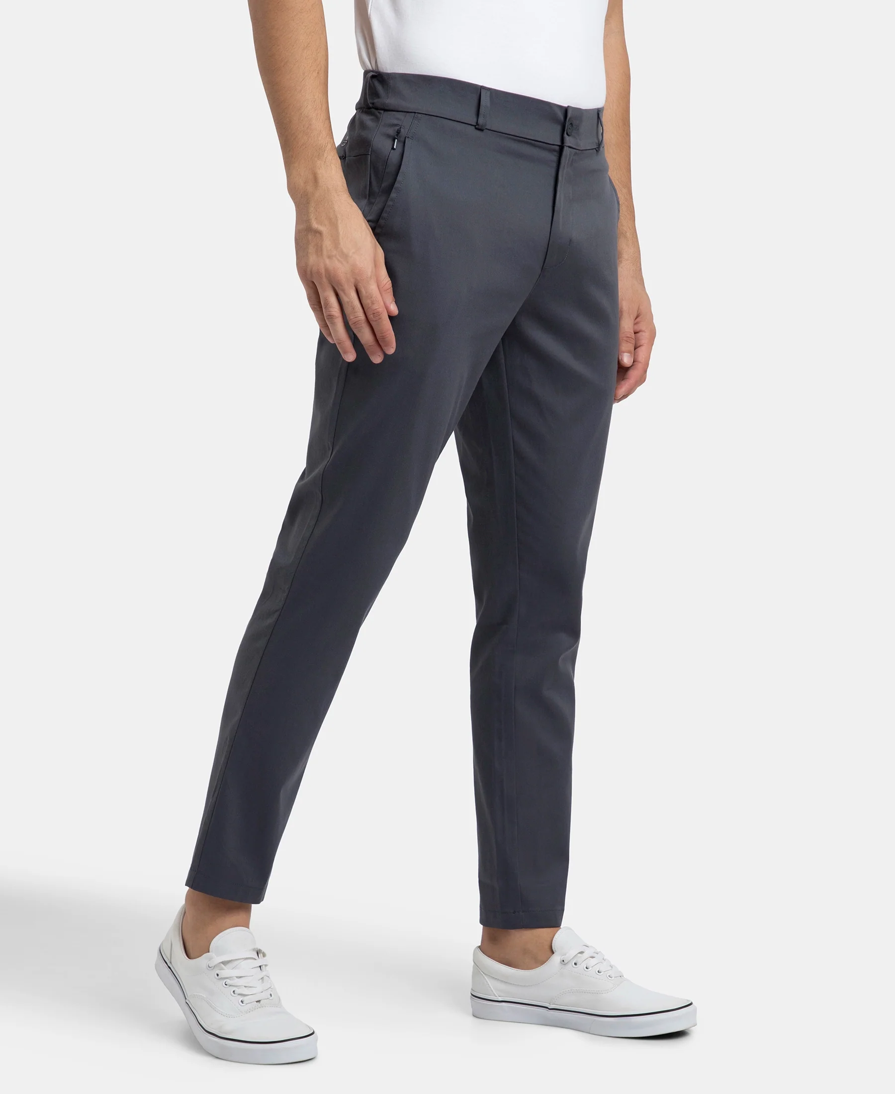 Super Combed Cotton Rich Elastane Stretch Woven Fabric Slim Fit All Day Pants - Graphite - Image 2