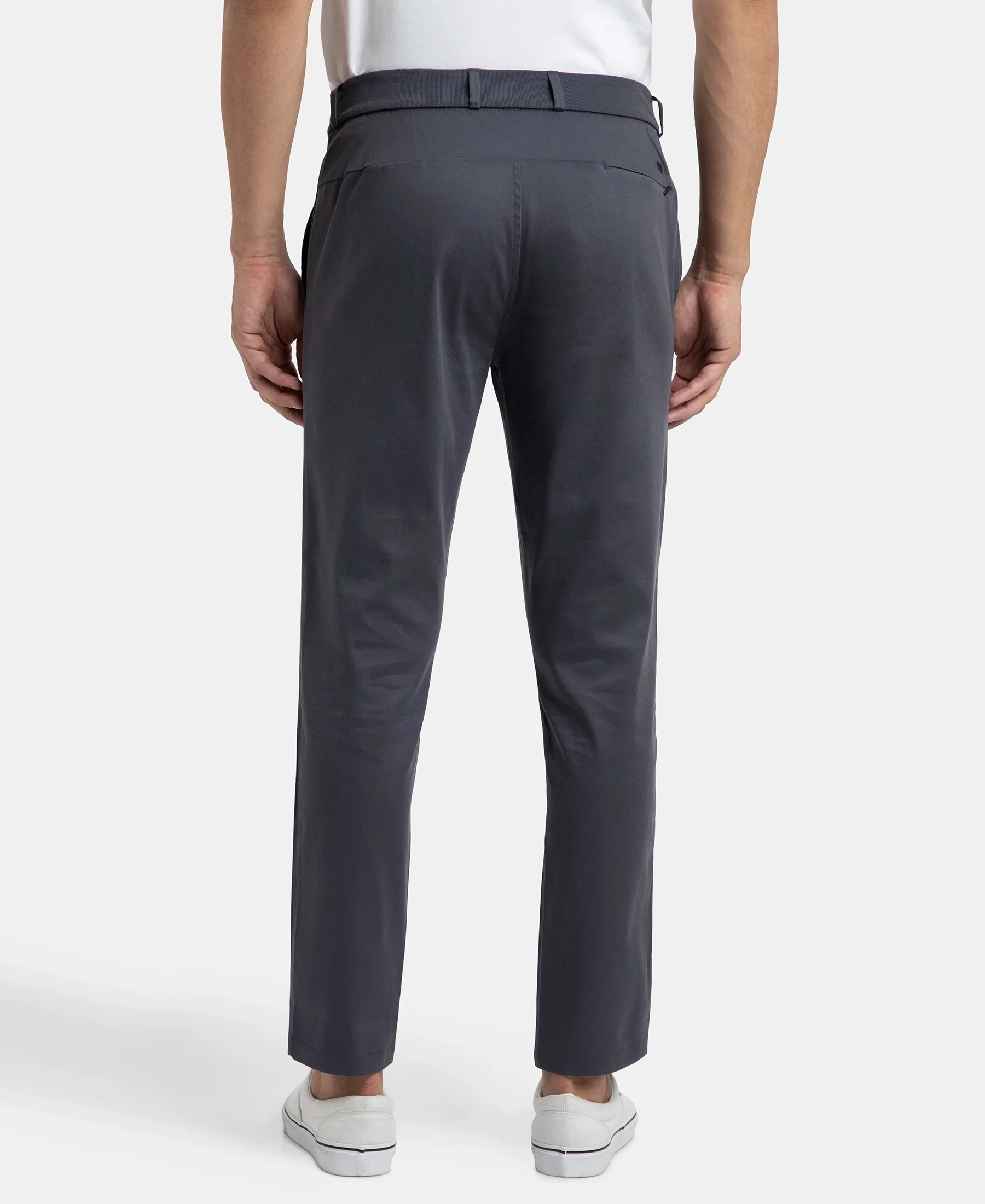 Super Combed Cotton Rich Elastane Stretch Woven Fabric Slim Fit All Day Pants - Graphite - Image 3