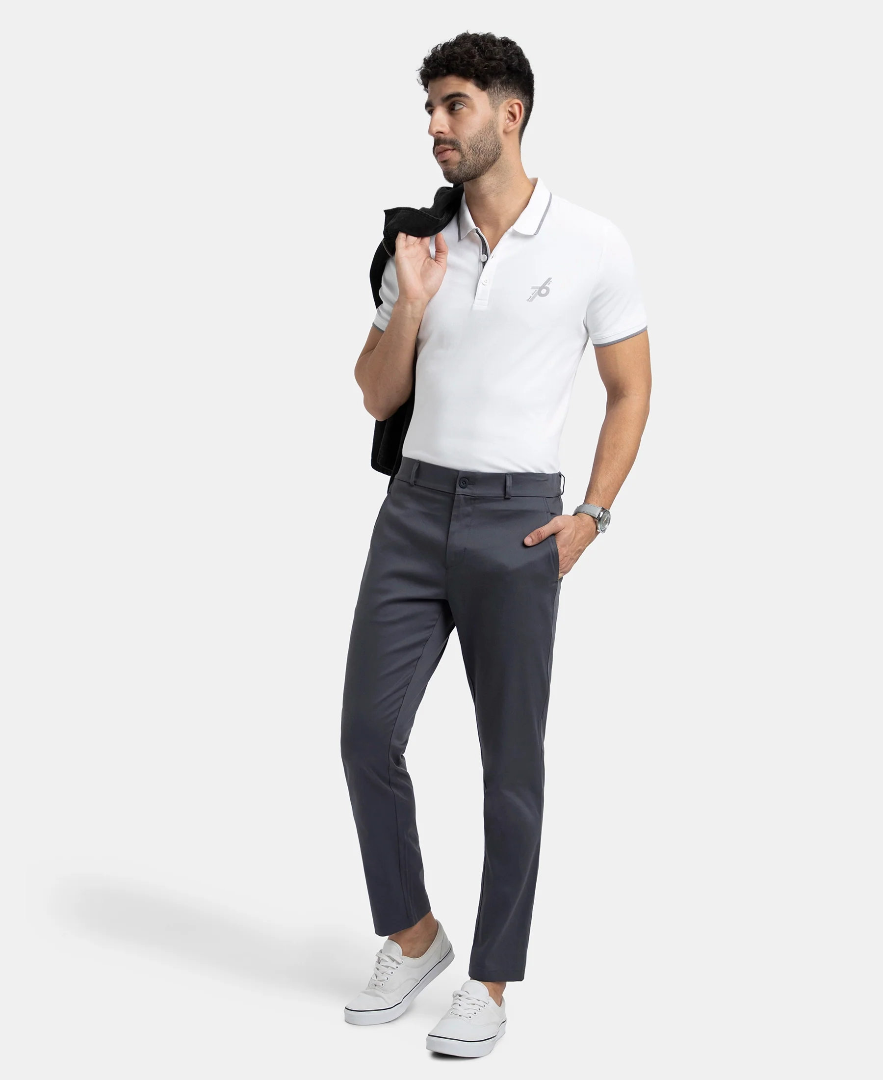 Super Combed Cotton Rich Elastane Stretch Woven Fabric Slim Fit All Day Pants - Graphite - Image 4