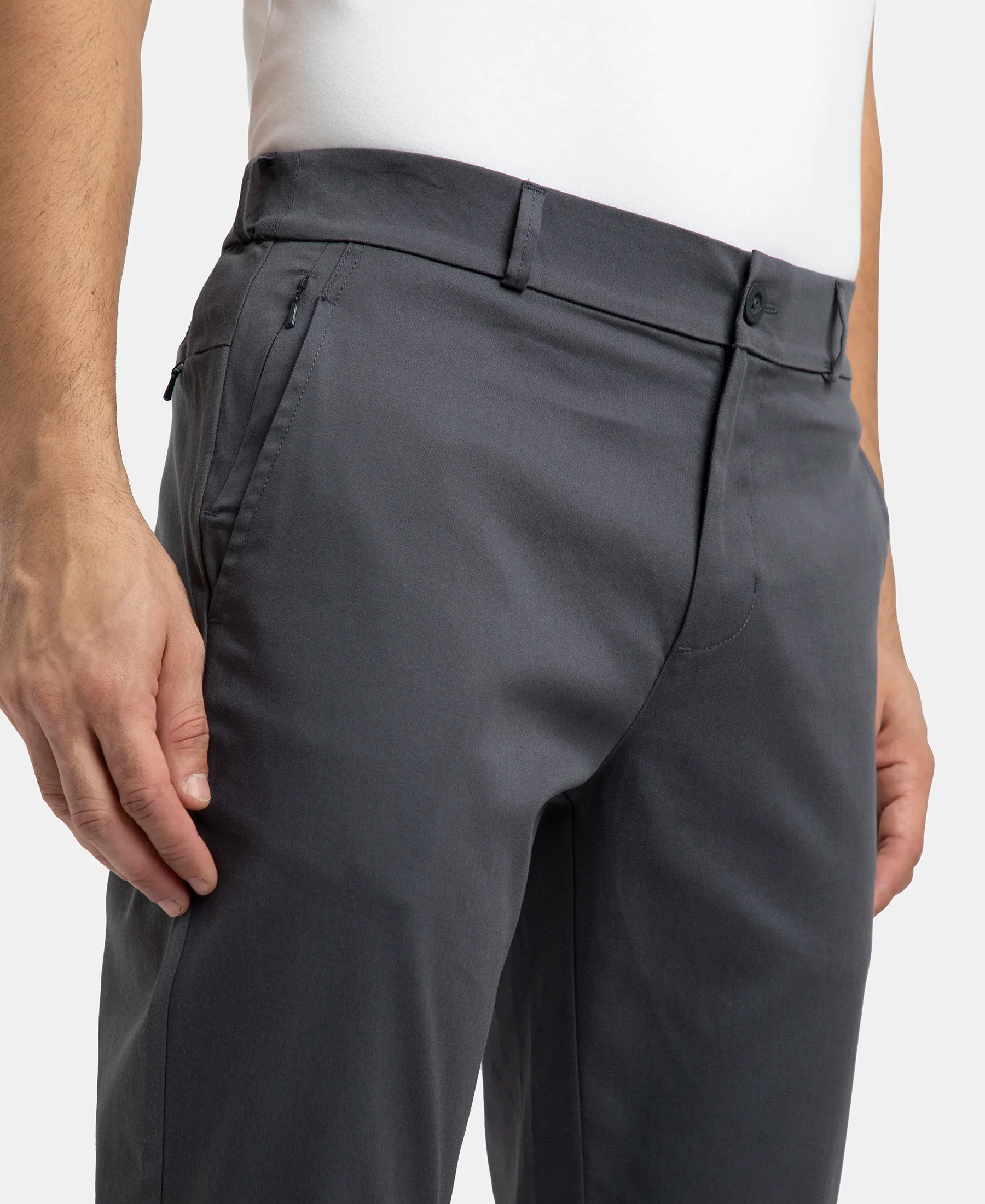 Super Combed Cotton Rich Elastane Stretch Woven Fabric Slim Fit All Day Pants - Graphite - Image 7