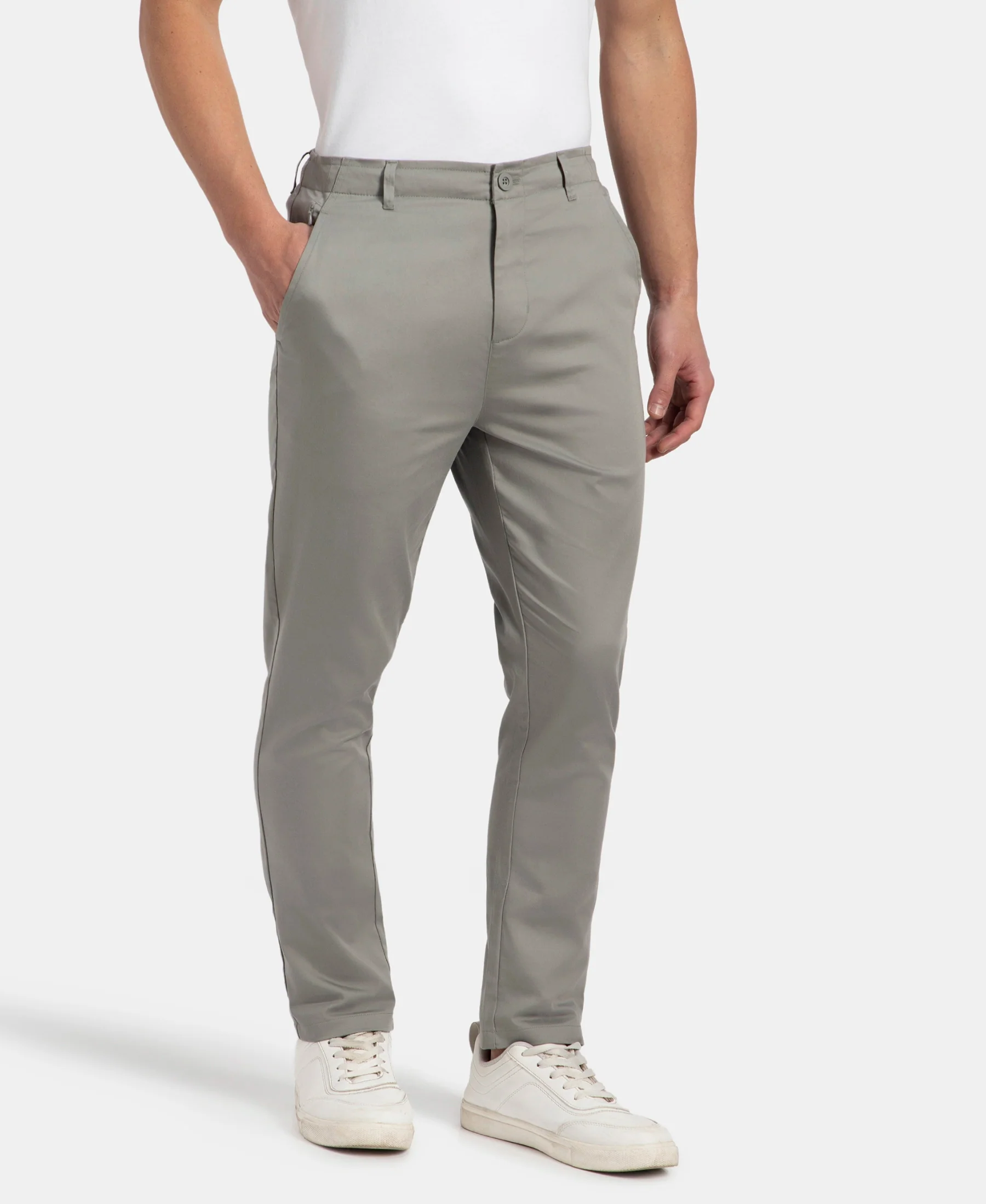 Super Combed Cotton Rich Elastane Stretch Woven Fabric Slim Fit All Day Pants - Moon Mist - Image 2