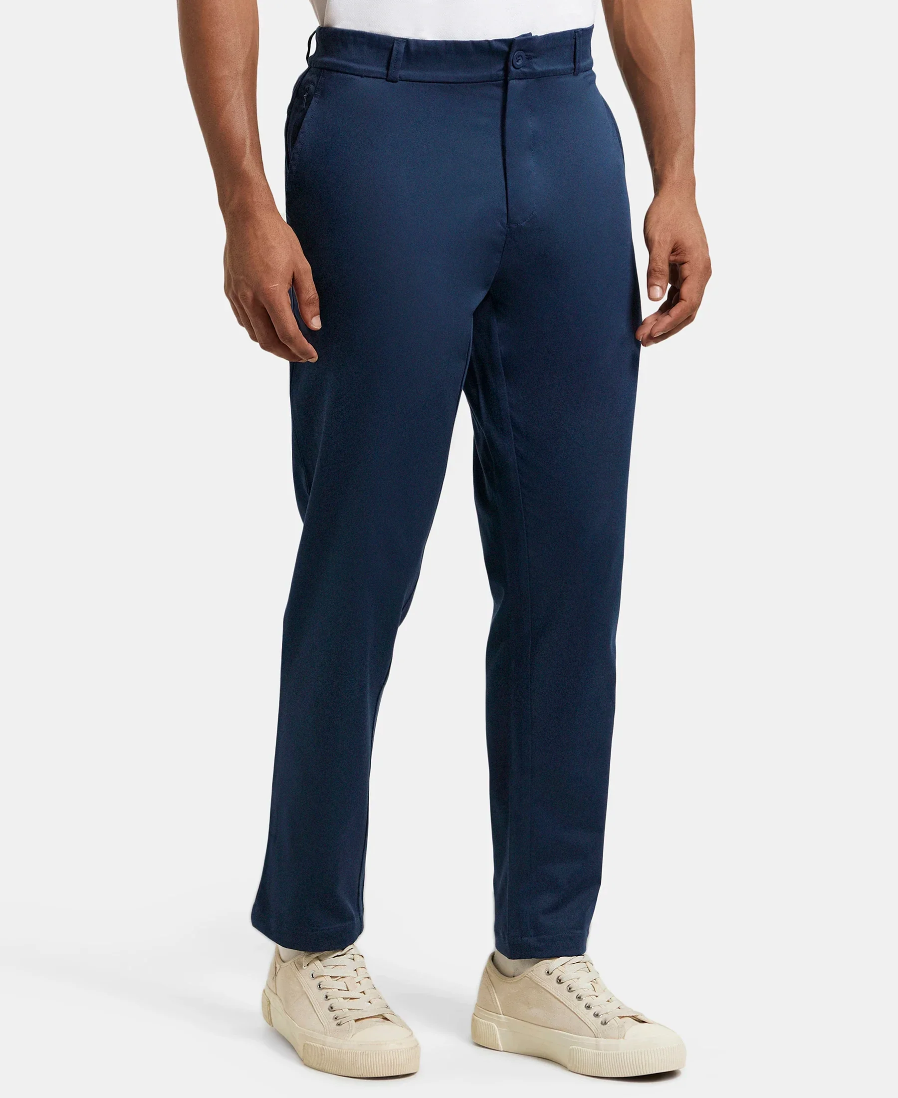 Super Combed Cotton Rich Elastane Stretch Woven Fabric Slim Fit All Day Pants - Navy - Image 2