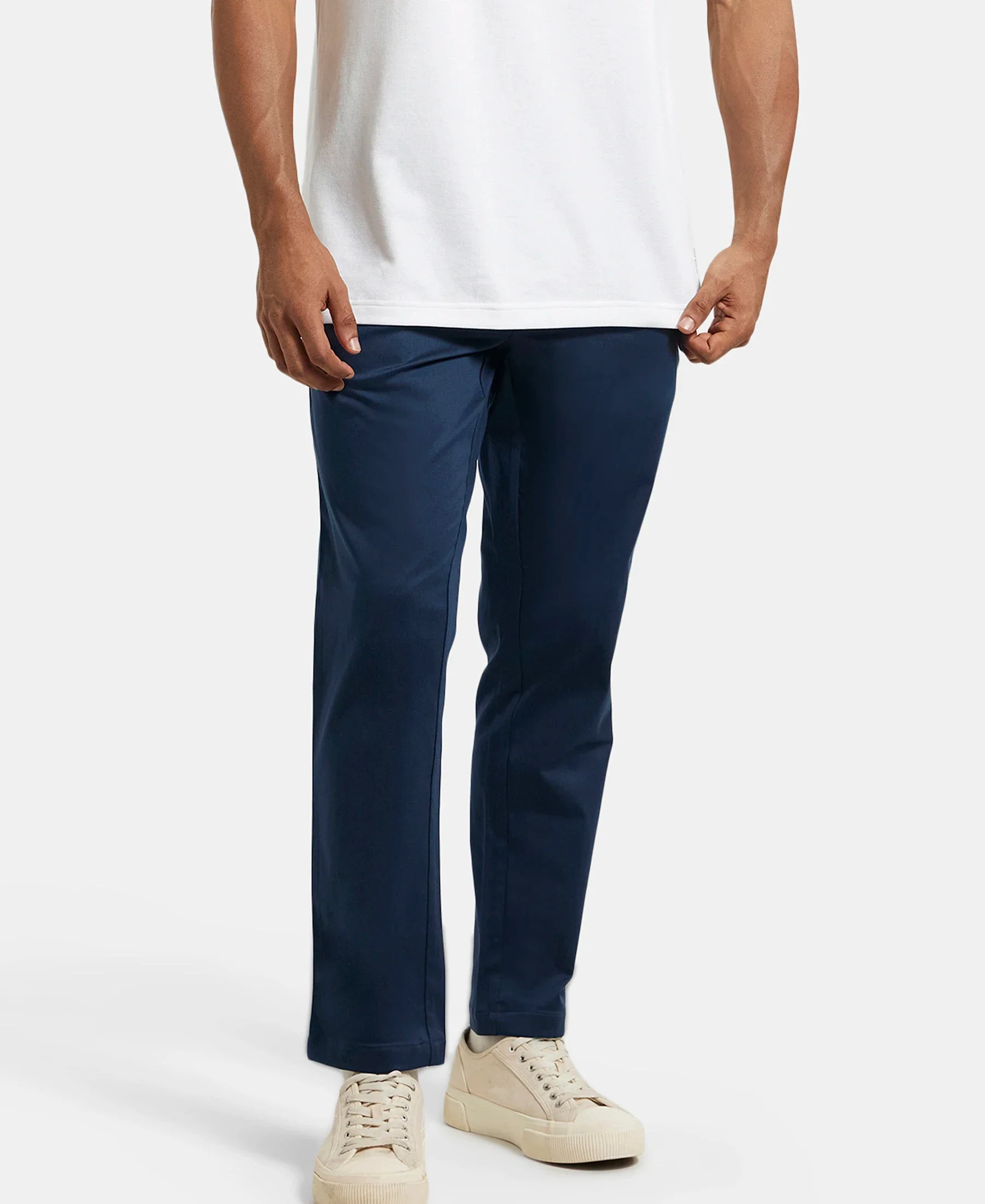 Super Combed Cotton Rich Elastane Stretch Woven Fabric Slim Fit All Day Pants - Navy - Image 5