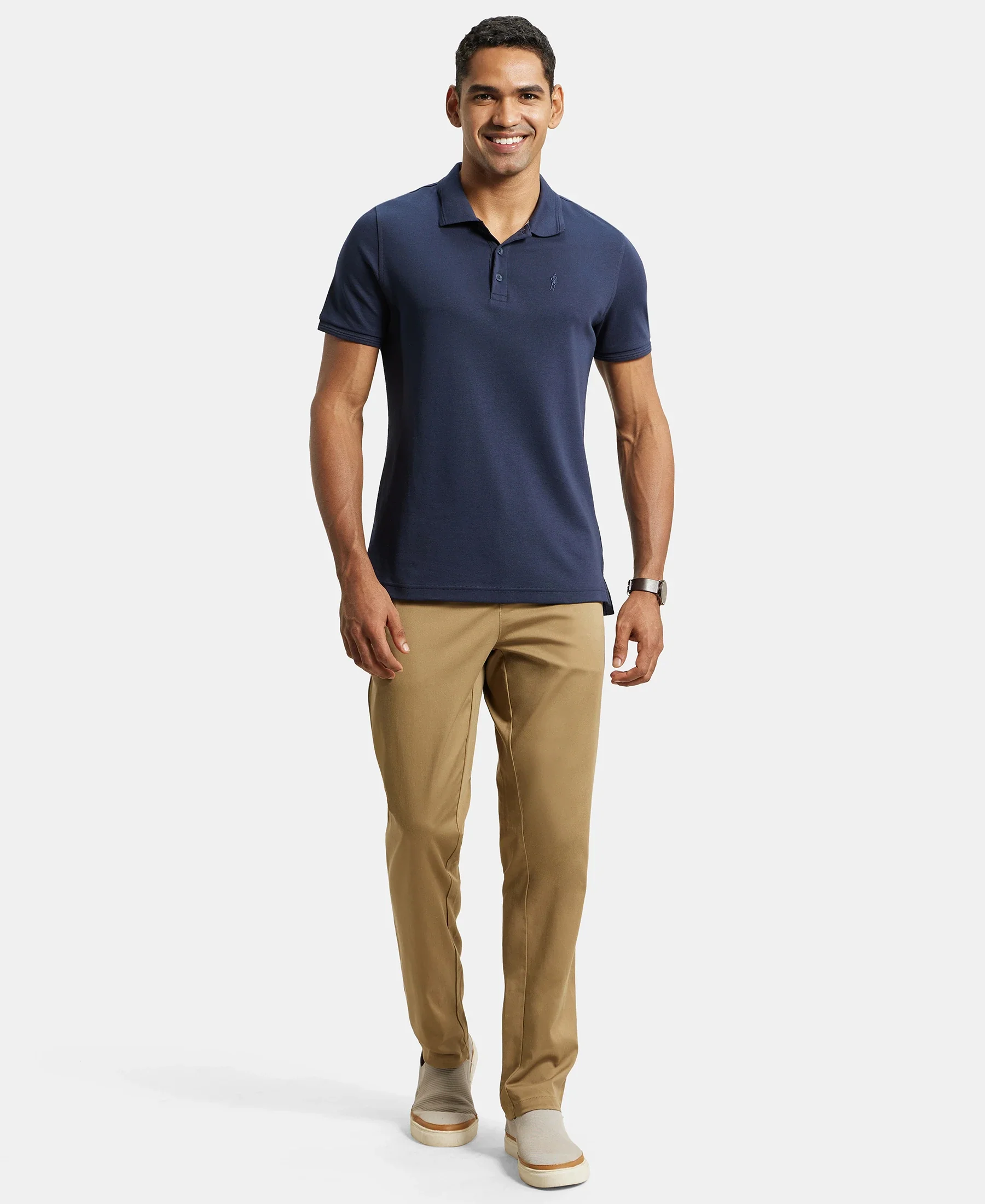 Super Combed Cotton Rich Elastane Stretch Woven Fabric Slim Fit All Day Pants - Sepia Tint - Image 4