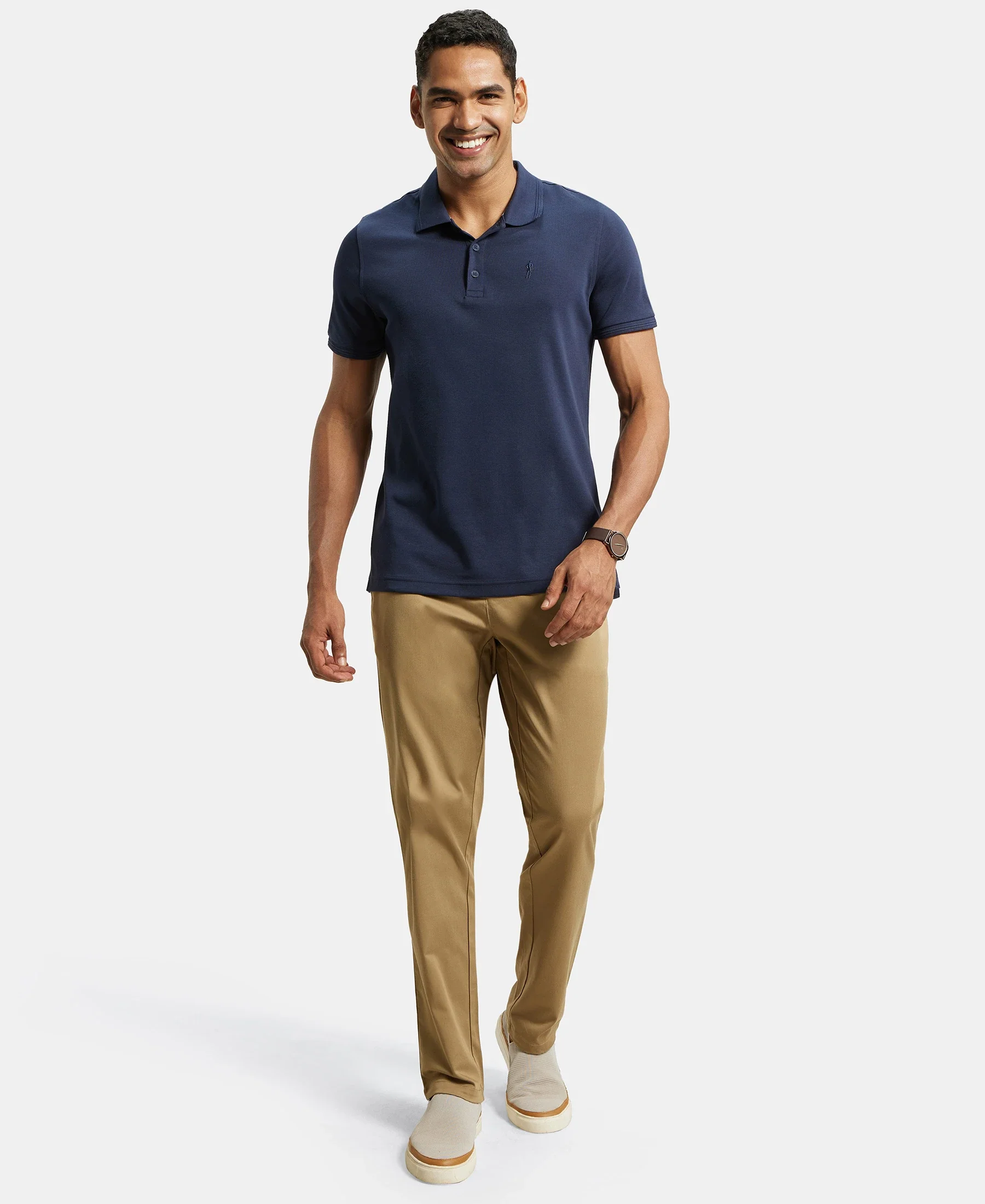Super Combed Cotton Rich Elastane Stretch Woven Fabric Slim Fit All Day Pants - Sepia Tint - Image 6