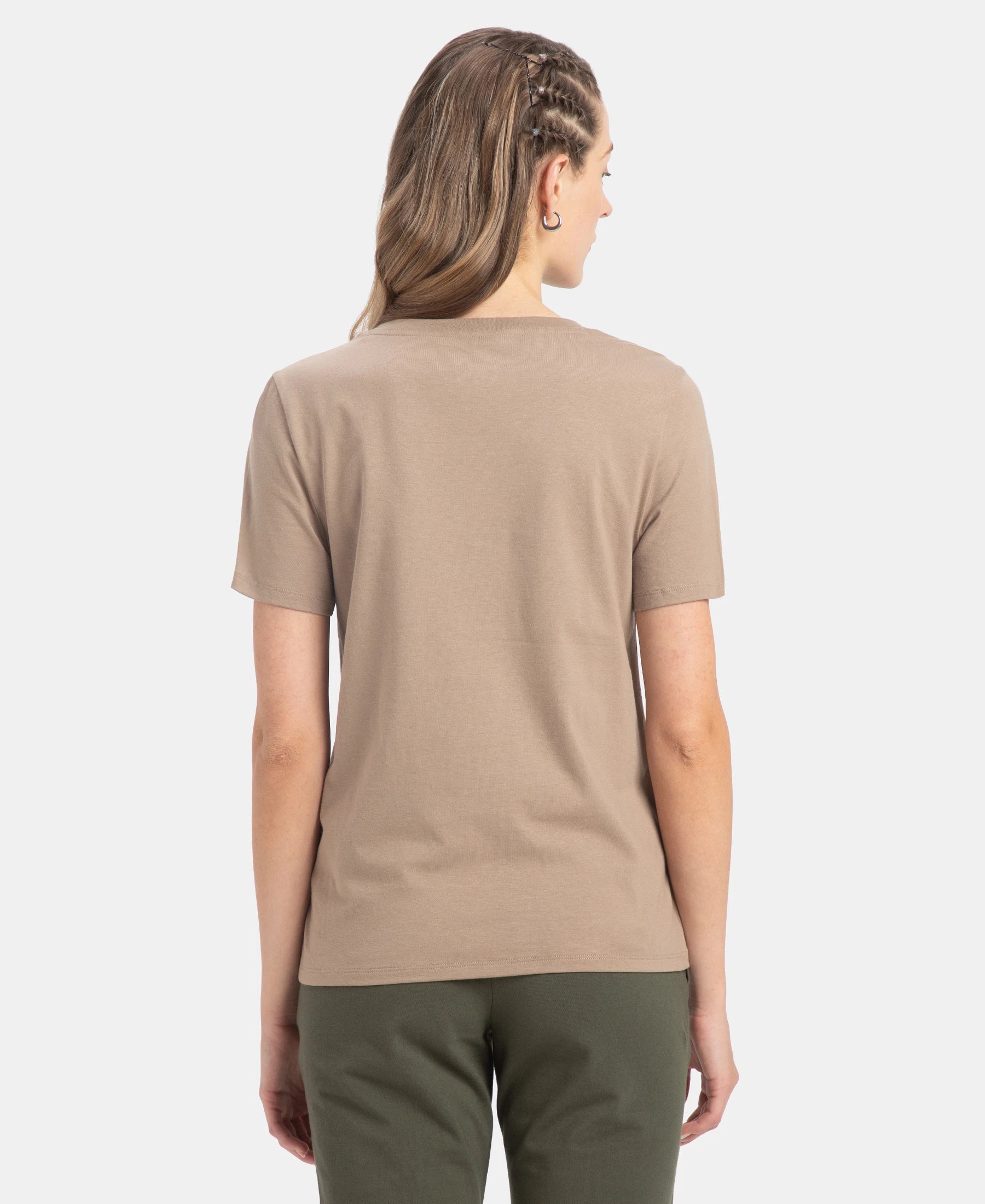Super Combed Cotton Rich Fabric Relaxed Fit V-Neck Half Sleeve T-Shirt - Desert Taupe - Image 3