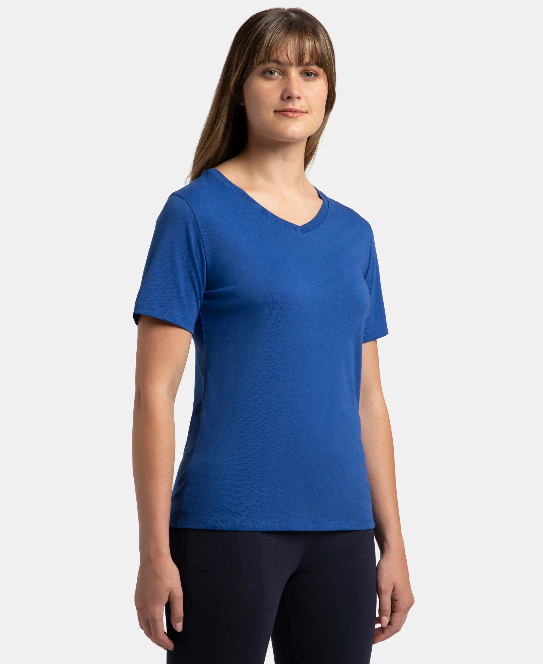 Super Combed Cotton Rich Fabric Relaxed Fit V-Neck Half Sleeve T-Shirt - Mazarine Blue - Image 2