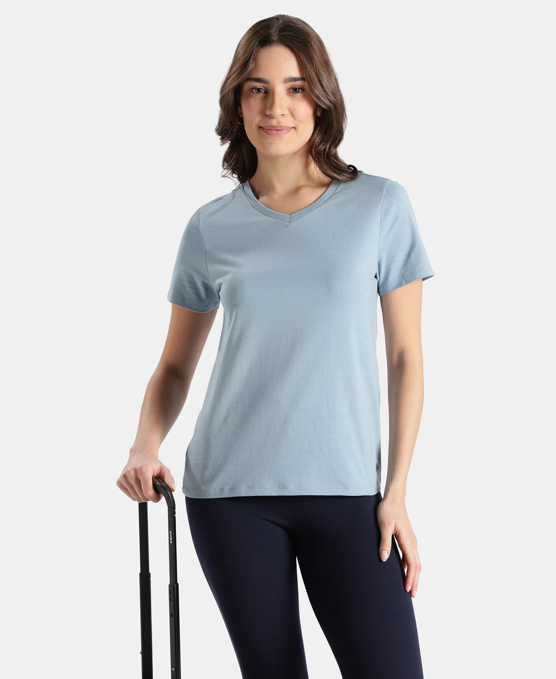 Super Combed Cotton Rich Fabric Relaxed Fit V-Neck Half Sleeve T-Shirt - Mountain Spring - Image 5