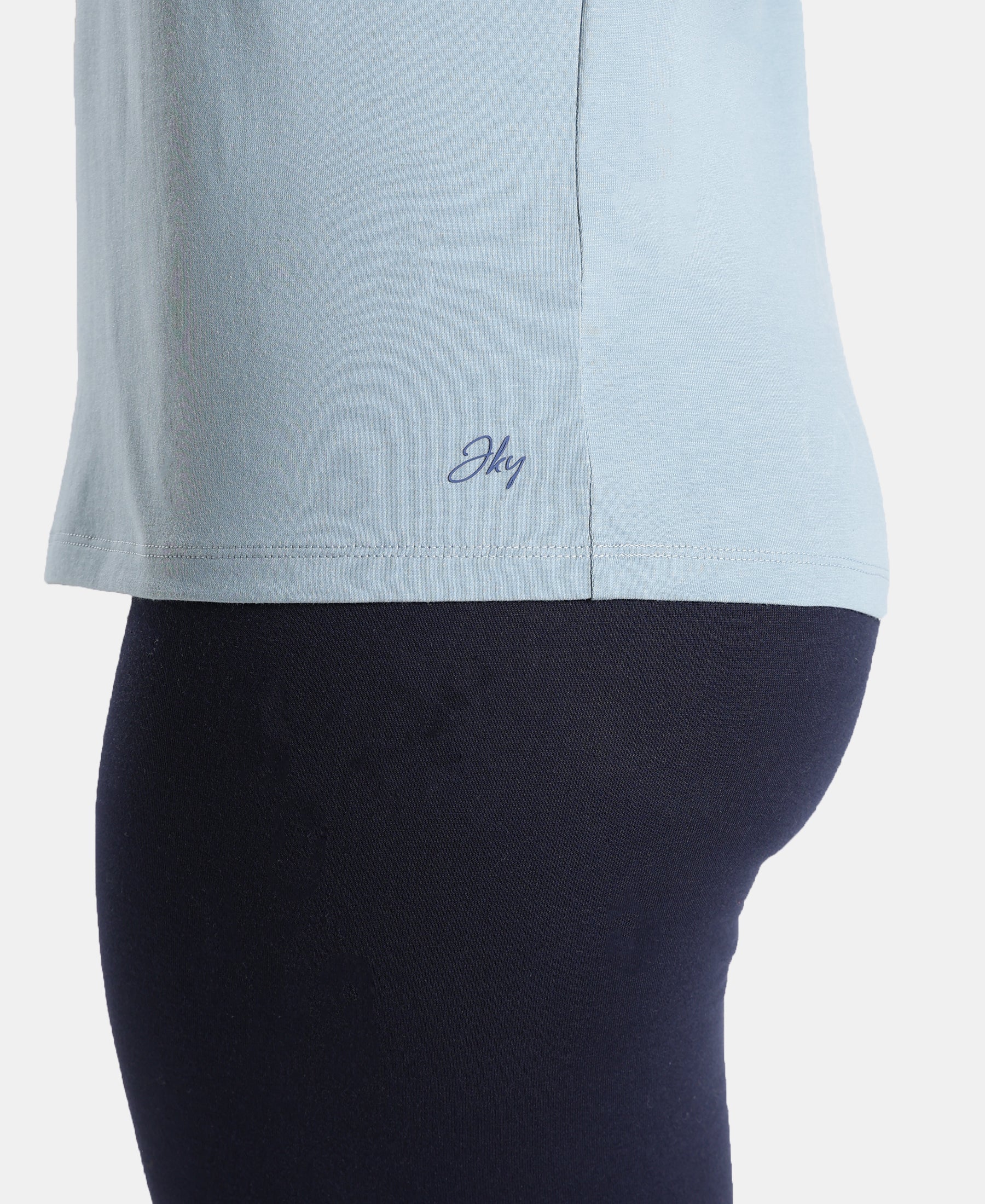 Super Combed Cotton Rich Fabric Relaxed Fit V-Neck Half Sleeve T-Shirt - Mountain Spring - Image 8