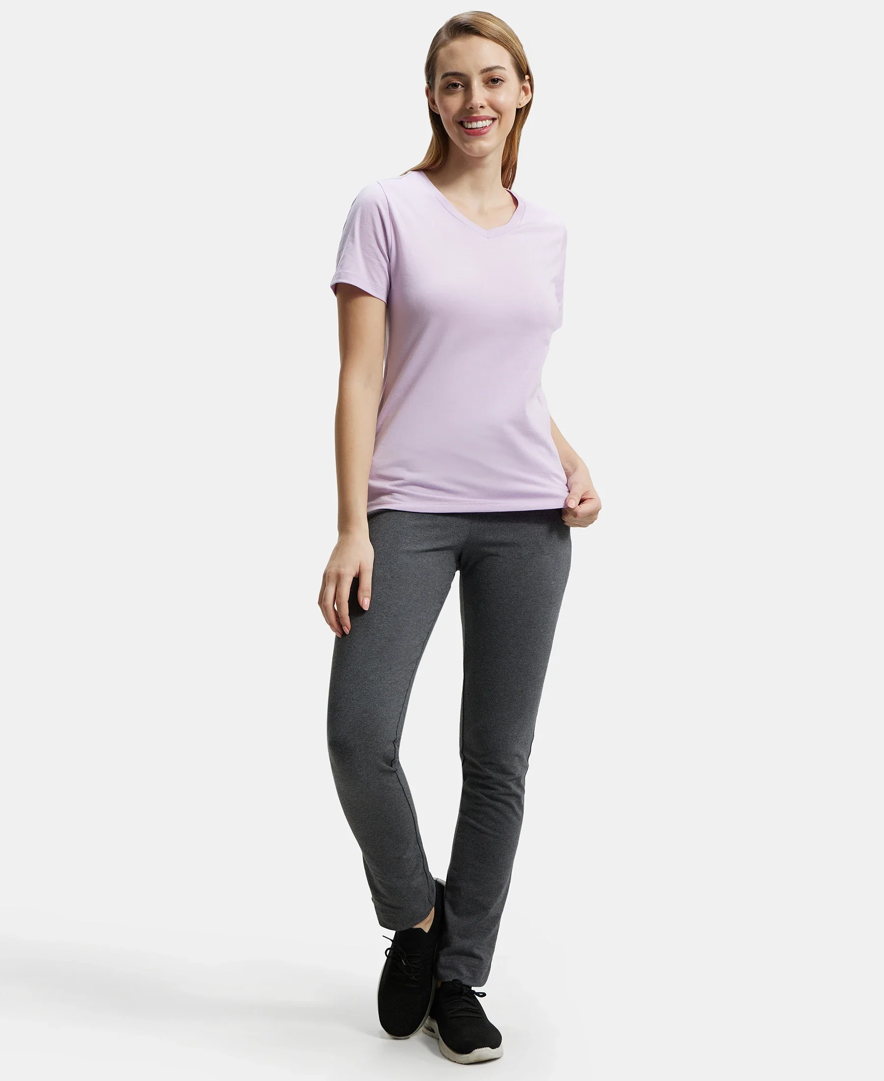 Super Combed Cotton Rich Fabric Relaxed Fit V-Neck Half Sleeve T-Shirt - Orchid Bloom - Image 6