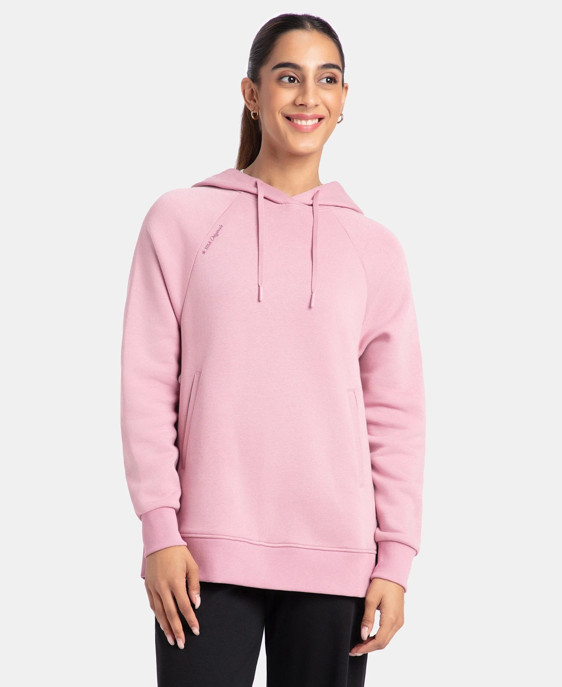 Super Combed Cotton Rich Fleece Fabric Raglan Sleeve Hoodie Sweatshirt - Lilas