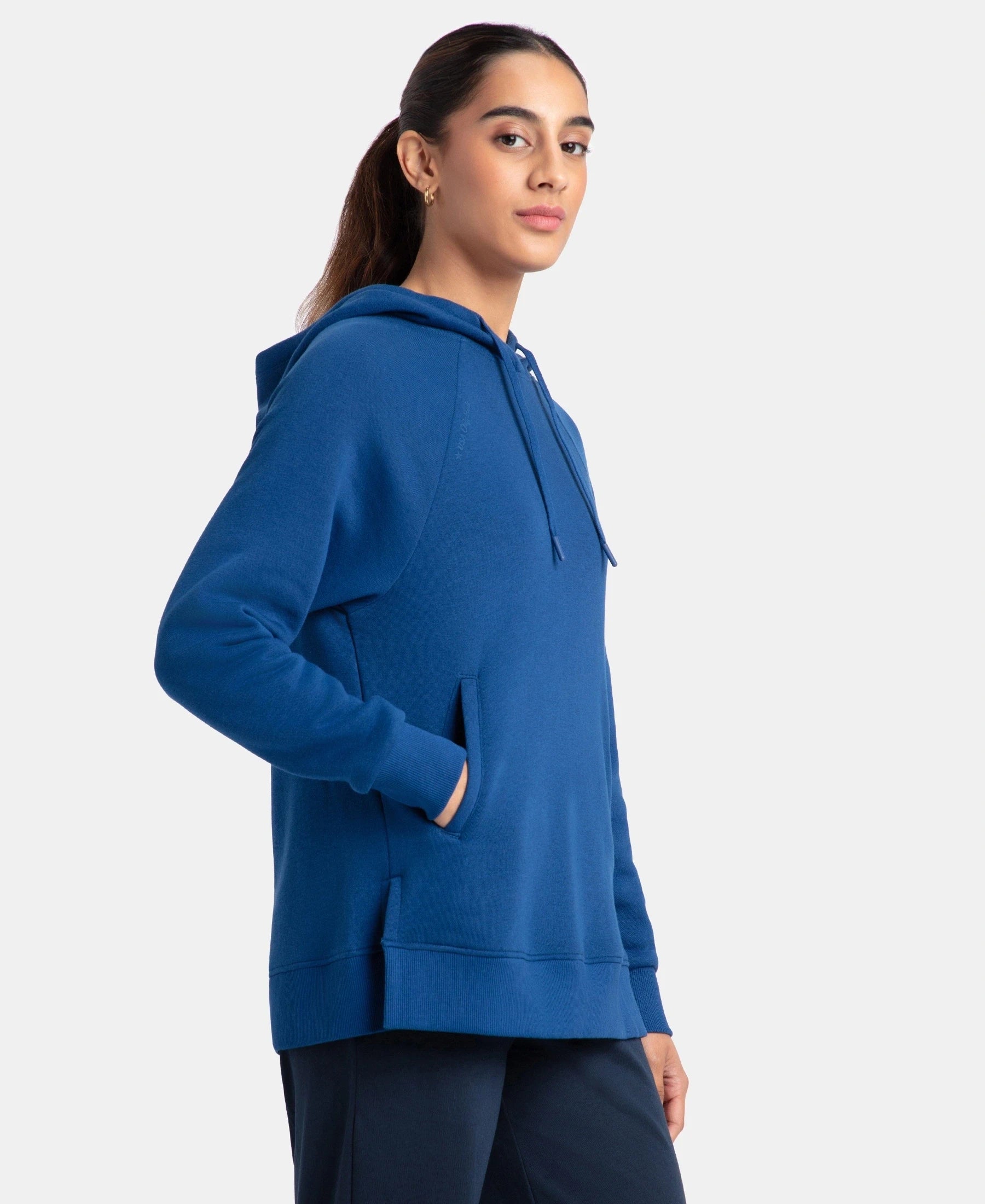 Super Combed Cotton Rich Fleece Fabric Raglan Sleeve Hoodie Sweatshirt - Navy Peony - Image 2