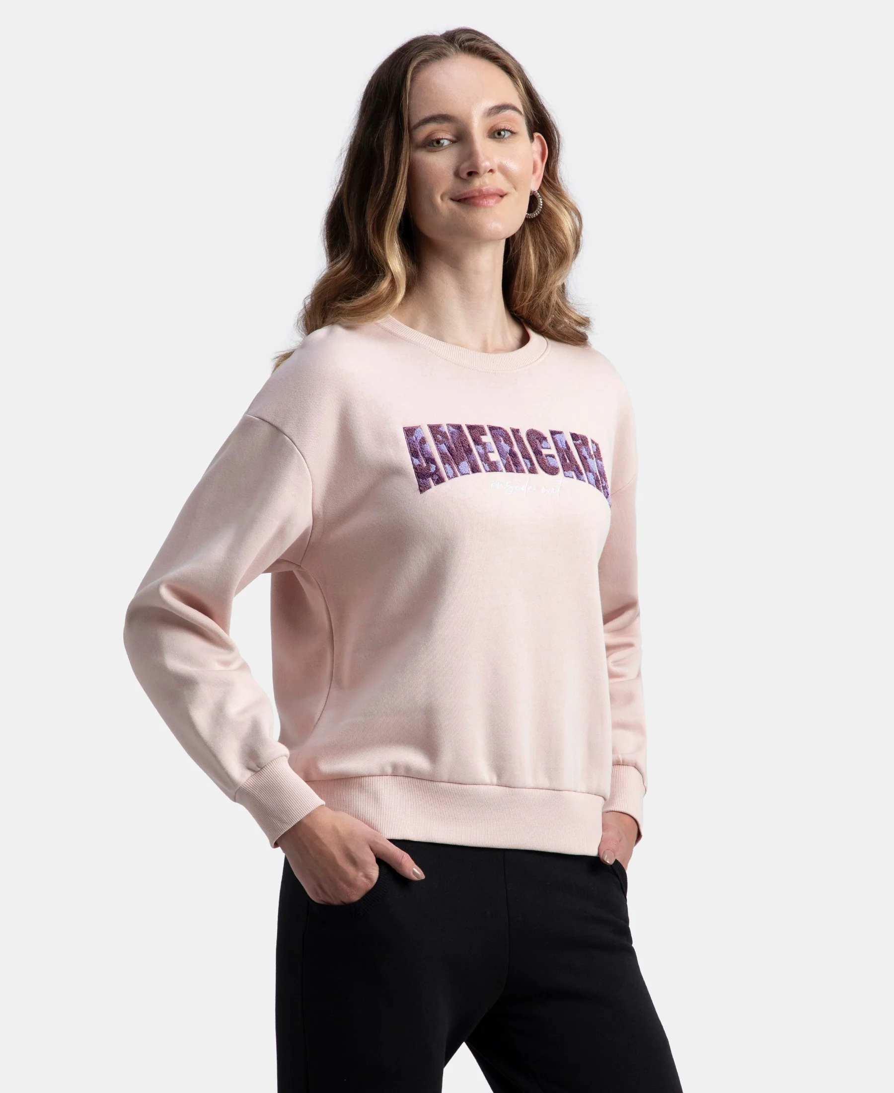Super Combed Cotton Rich Fleece Fabric Oversized Printed Sweatshirt with StayWarm Tech - Hushed Violet - Image 2