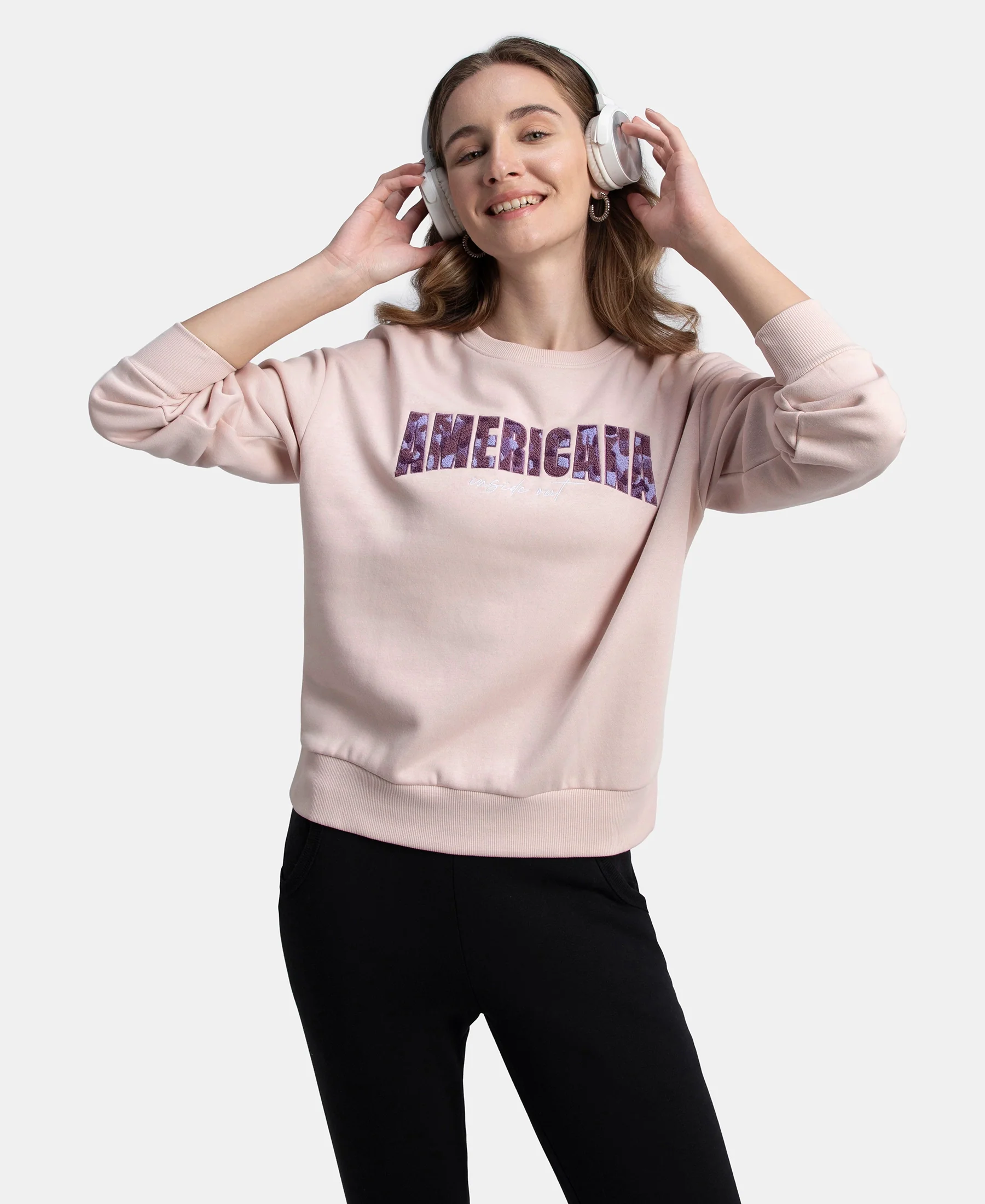 Super Combed Cotton Rich Fleece Fabric Oversized Printed Sweatshirt with StayWarm Tech - Hushed Violet - Image 5