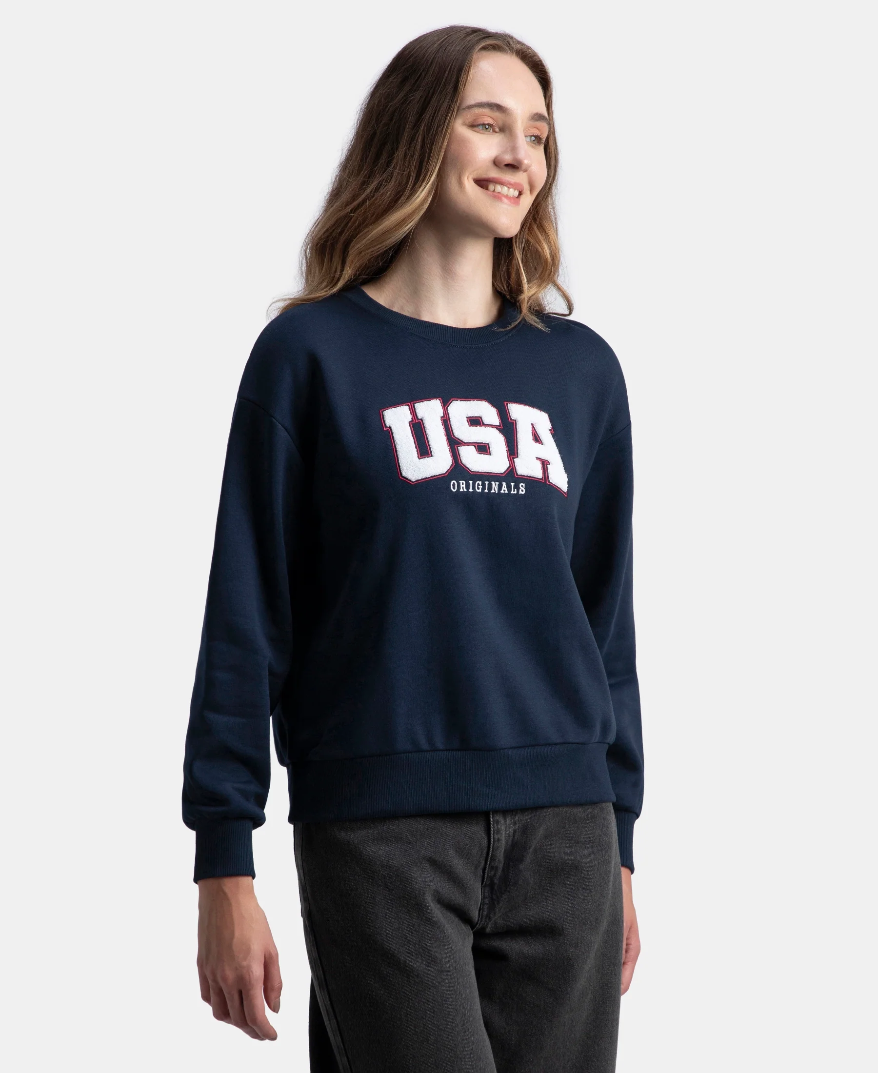Super Combed Cotton Rich Fleece Fabric Oversized Printed Sweatshirt with StayWarm Tech - Navy - Image 2