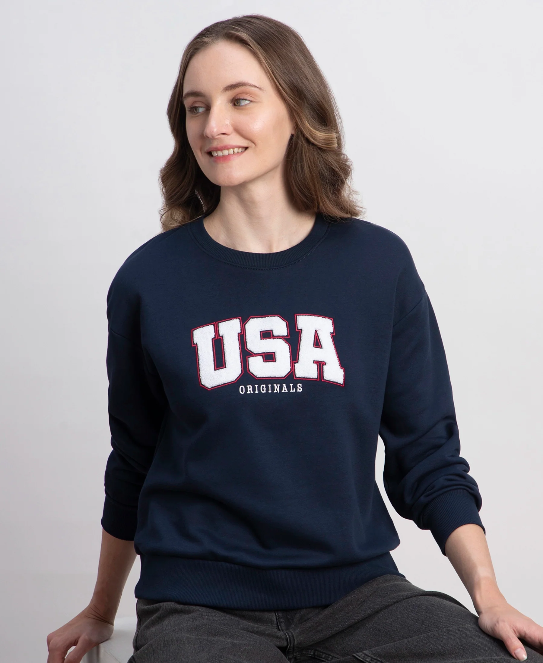 Super Combed Cotton Rich Fleece Fabric Oversized Printed Sweatshirt with StayWarm Tech - Navy - Image 5
