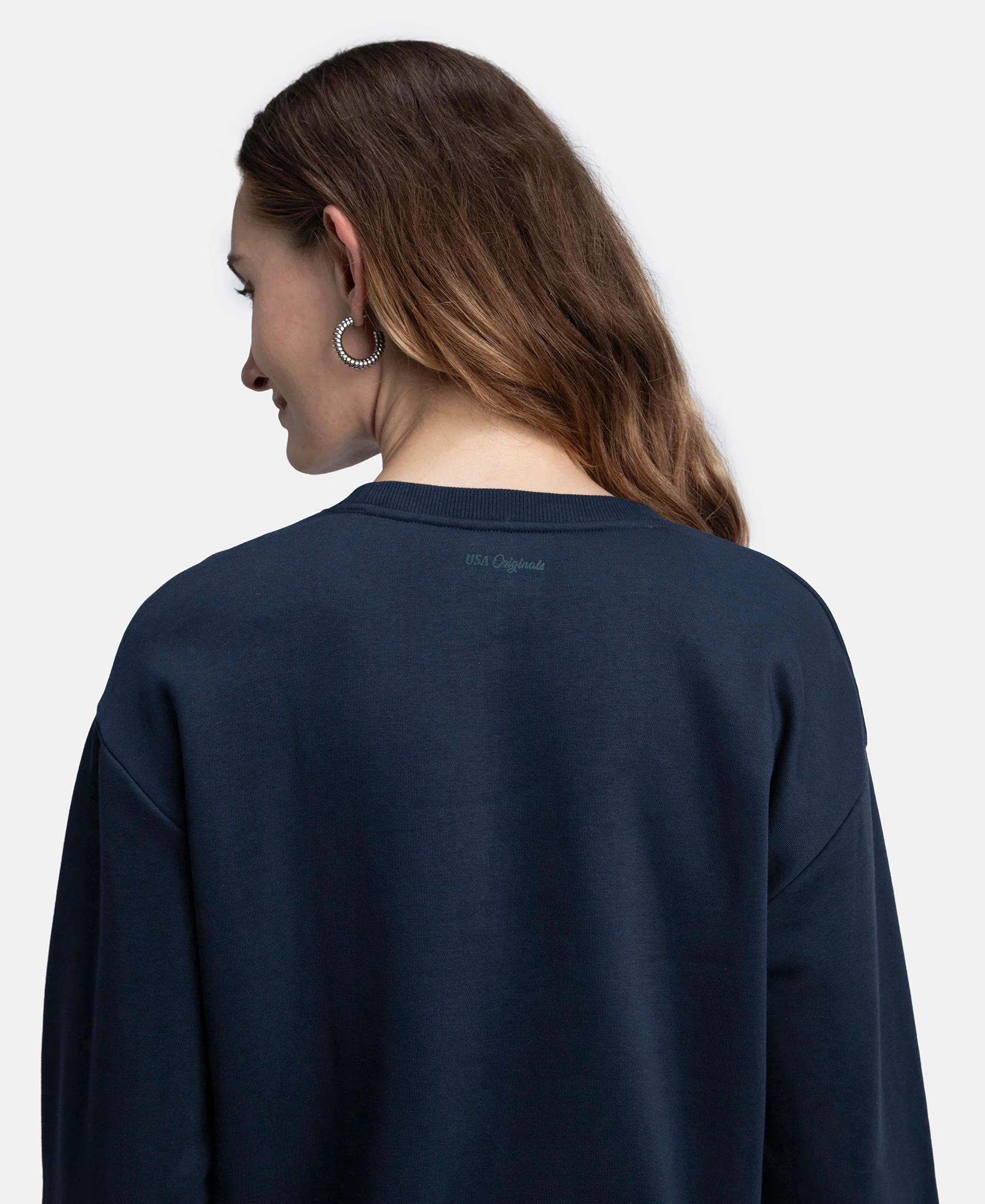 Super Combed Cotton Rich Fleece Fabric Oversized Printed Sweatshirt with StayWarm Tech - Navy - Image 7