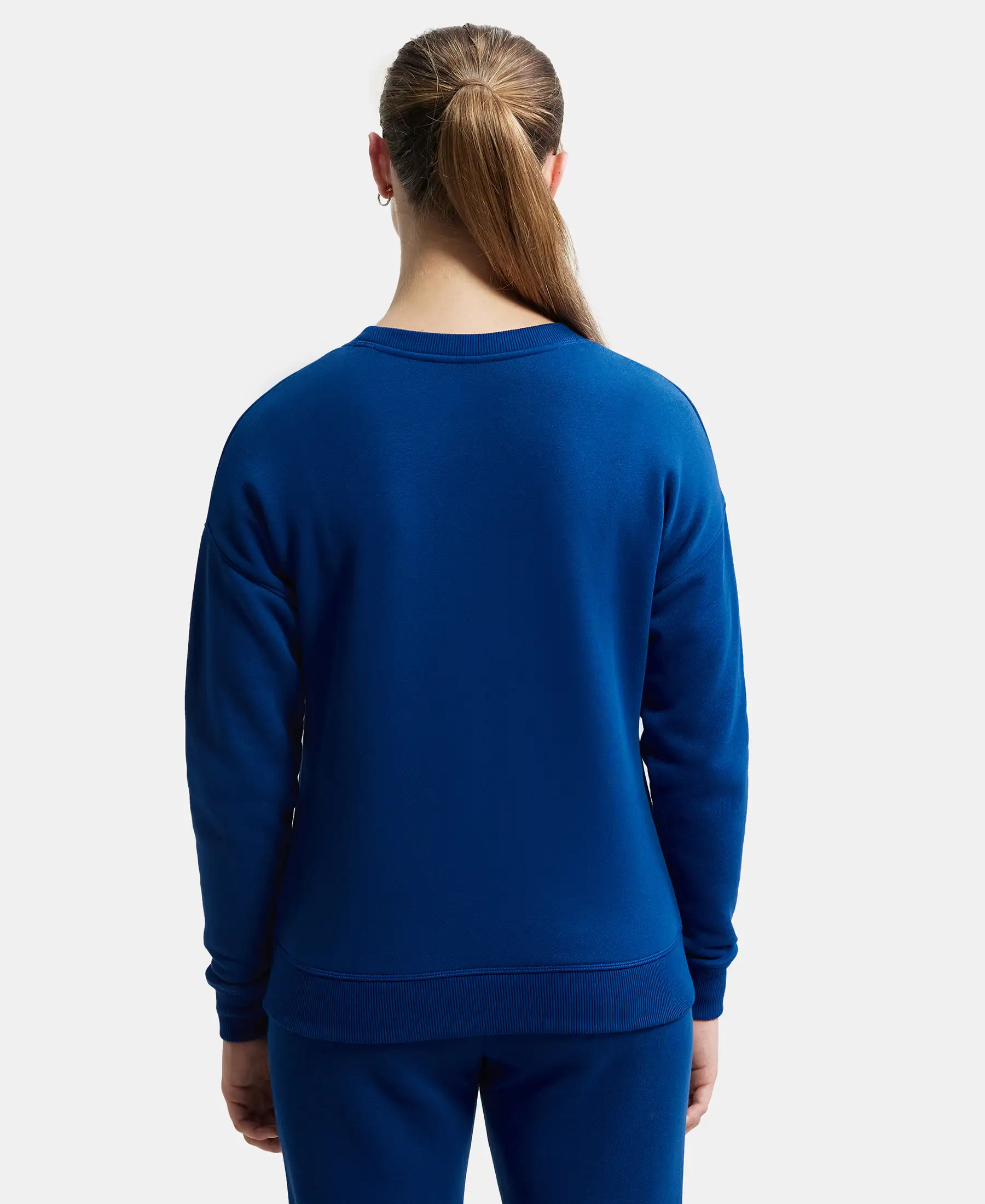 Super Combed Cotton Rich Fleece Fabric Printed Sweatshirt with Drop Shoulder Styling - Navy Peony - Image 3