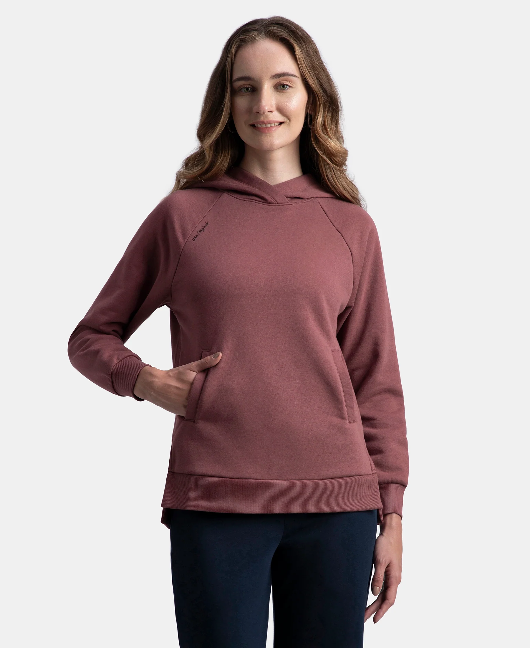 Super Combed Cotton Rich Fleece Fabric Raglan Sleeve Hoodie Sweatshirt - Wild Ginger