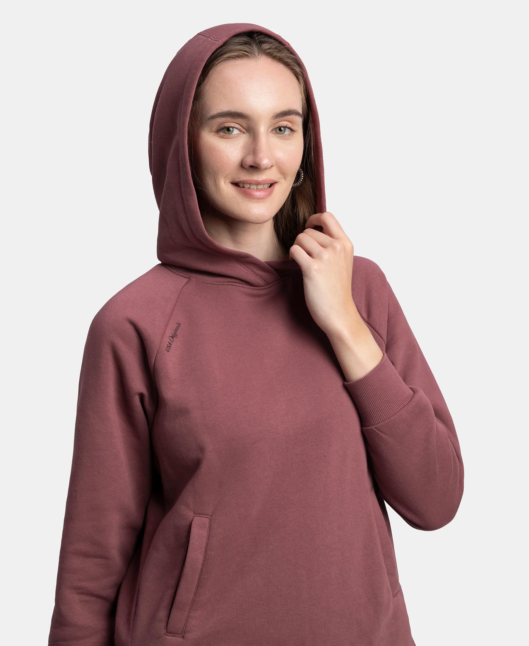 Super Combed Cotton Rich Fleece Fabric Raglan Sleeve Hoodie Sweatshirt - Wild Ginger - Image 8