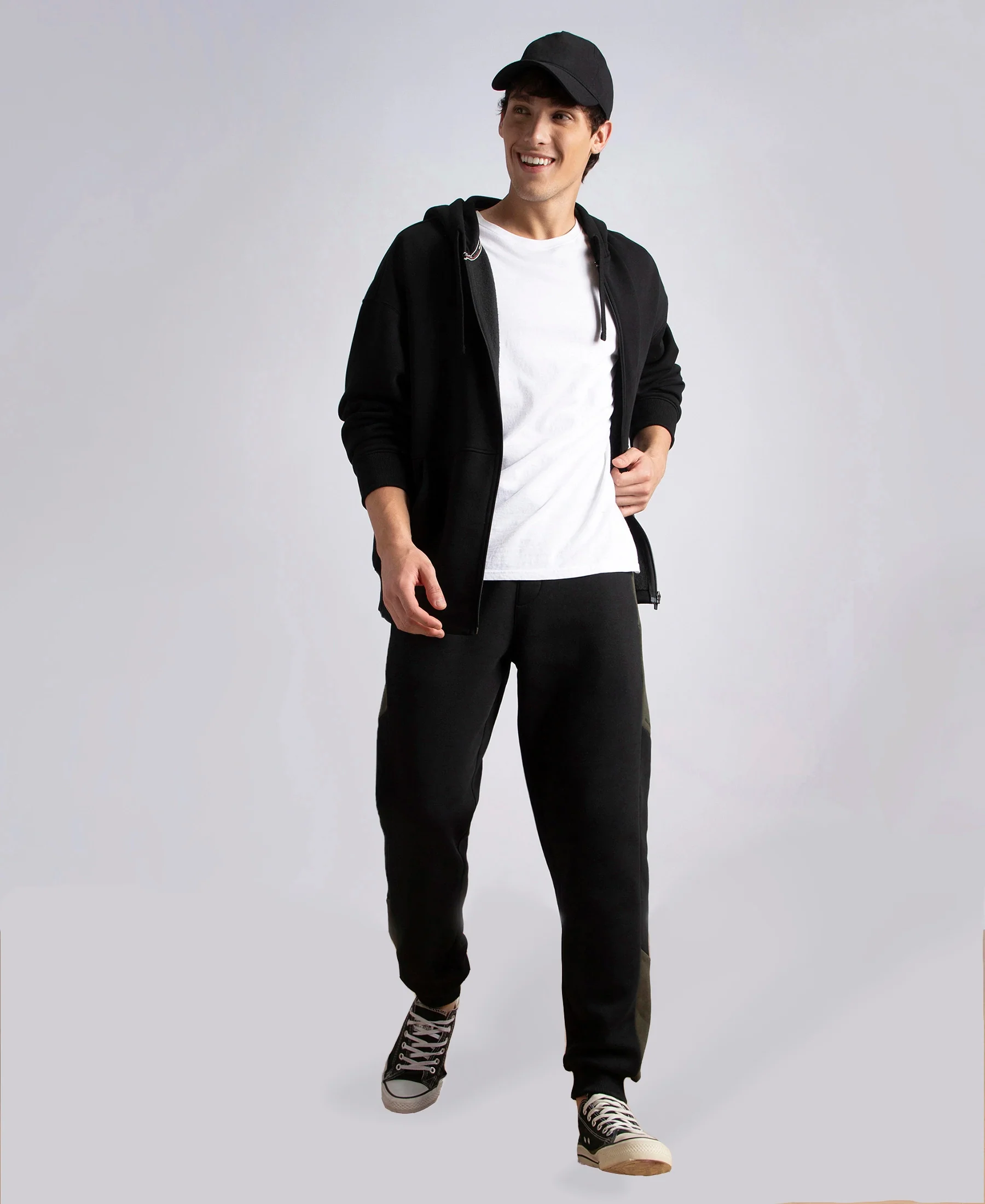 Super Combed Cotton Rich Fleece Fabric Regular Fit Jogger with Zipper Pockets - Black - Image 4