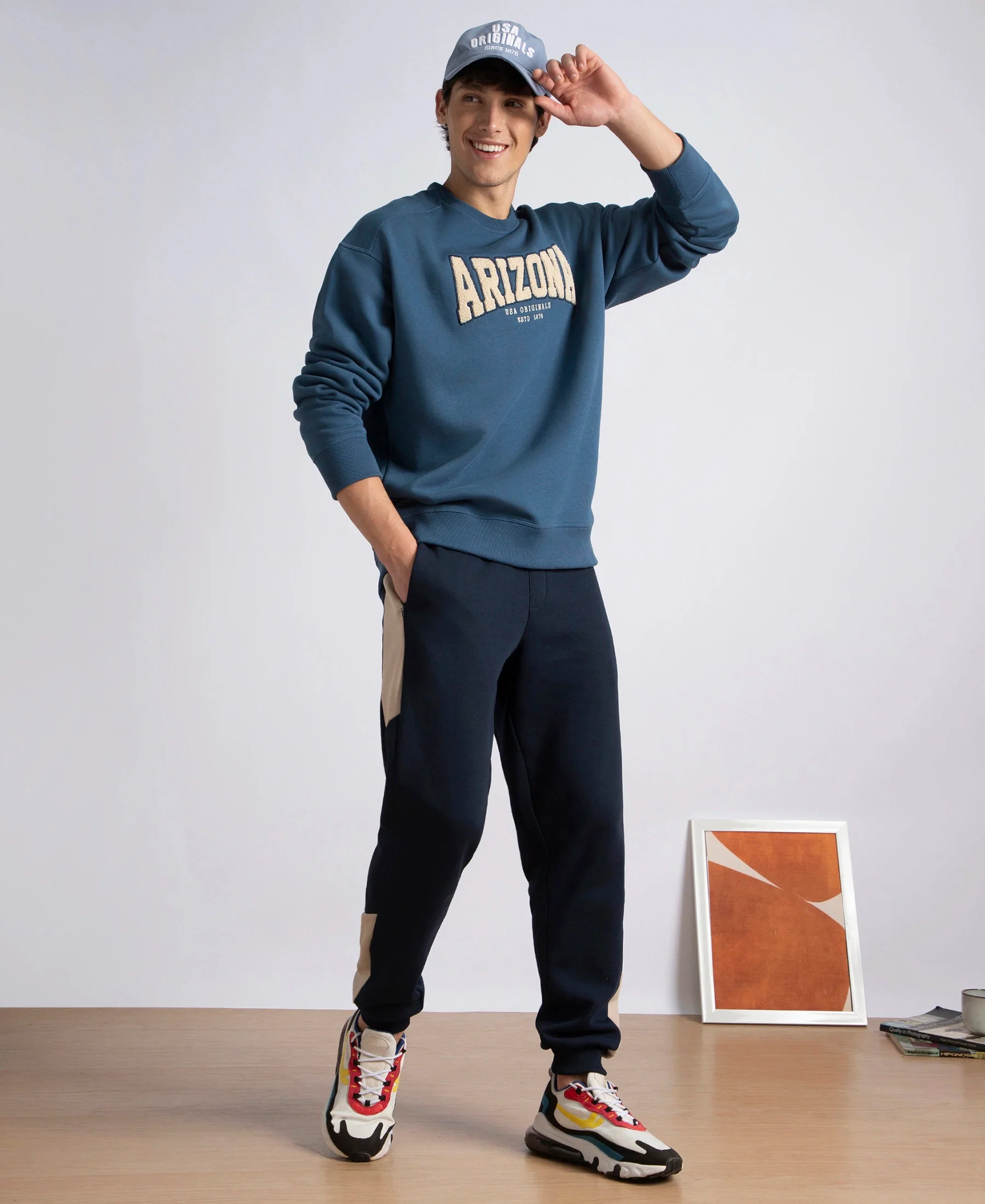 Super Combed Cotton Rich Fleece Fabric Regular Fit Jogger with Zipper Pockets - Navy - Image 6