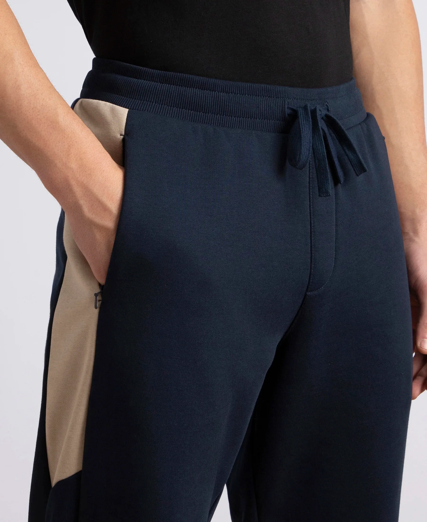 Super Combed Cotton Rich Fleece Fabric Regular Fit Jogger with Zipper Pockets - Navy - Image 7