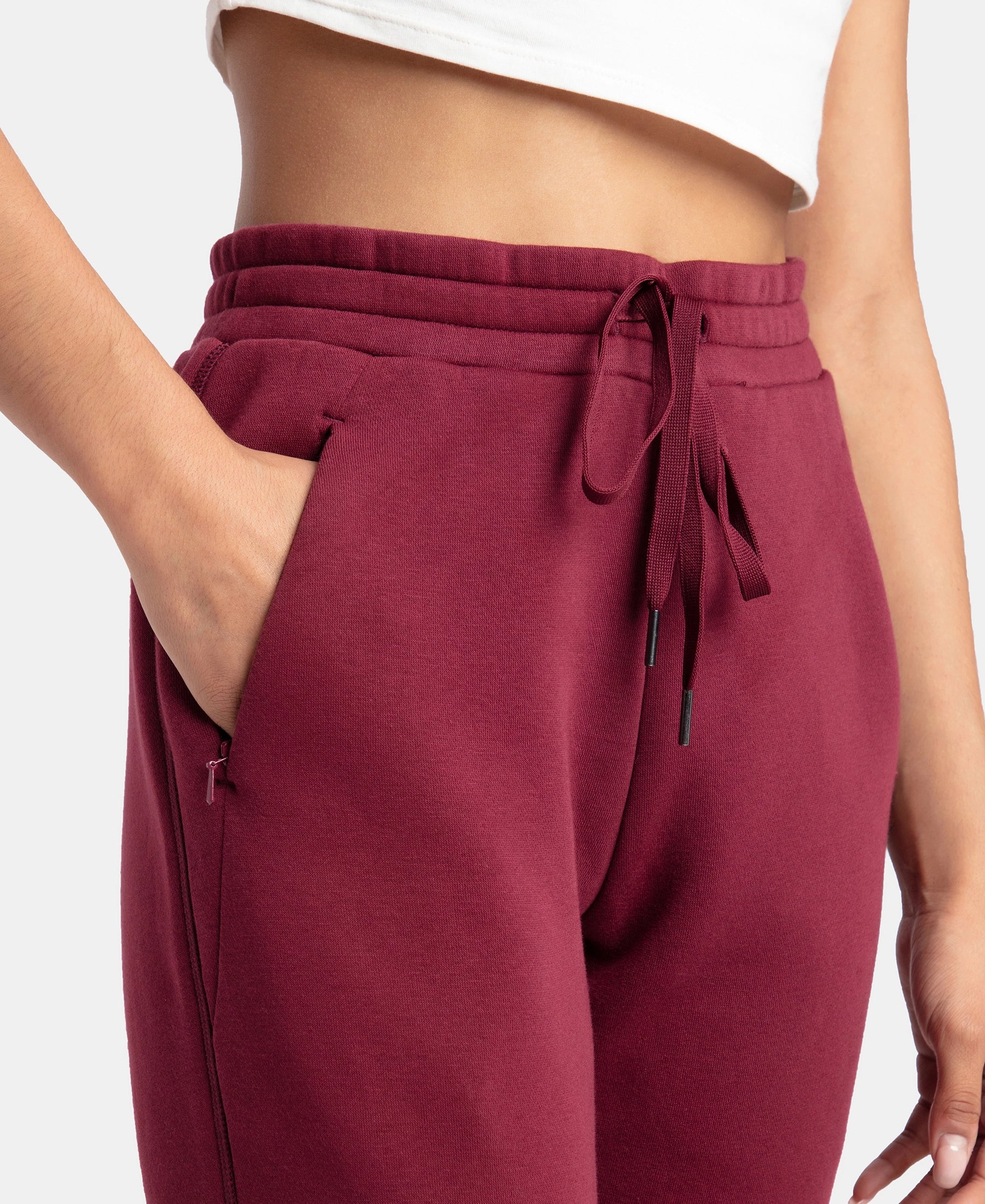 Super Combed Cotton Rich Fleece Fabric Straight Fit Trackpants with Zipper Pockets - Maroon Banner - Image 6