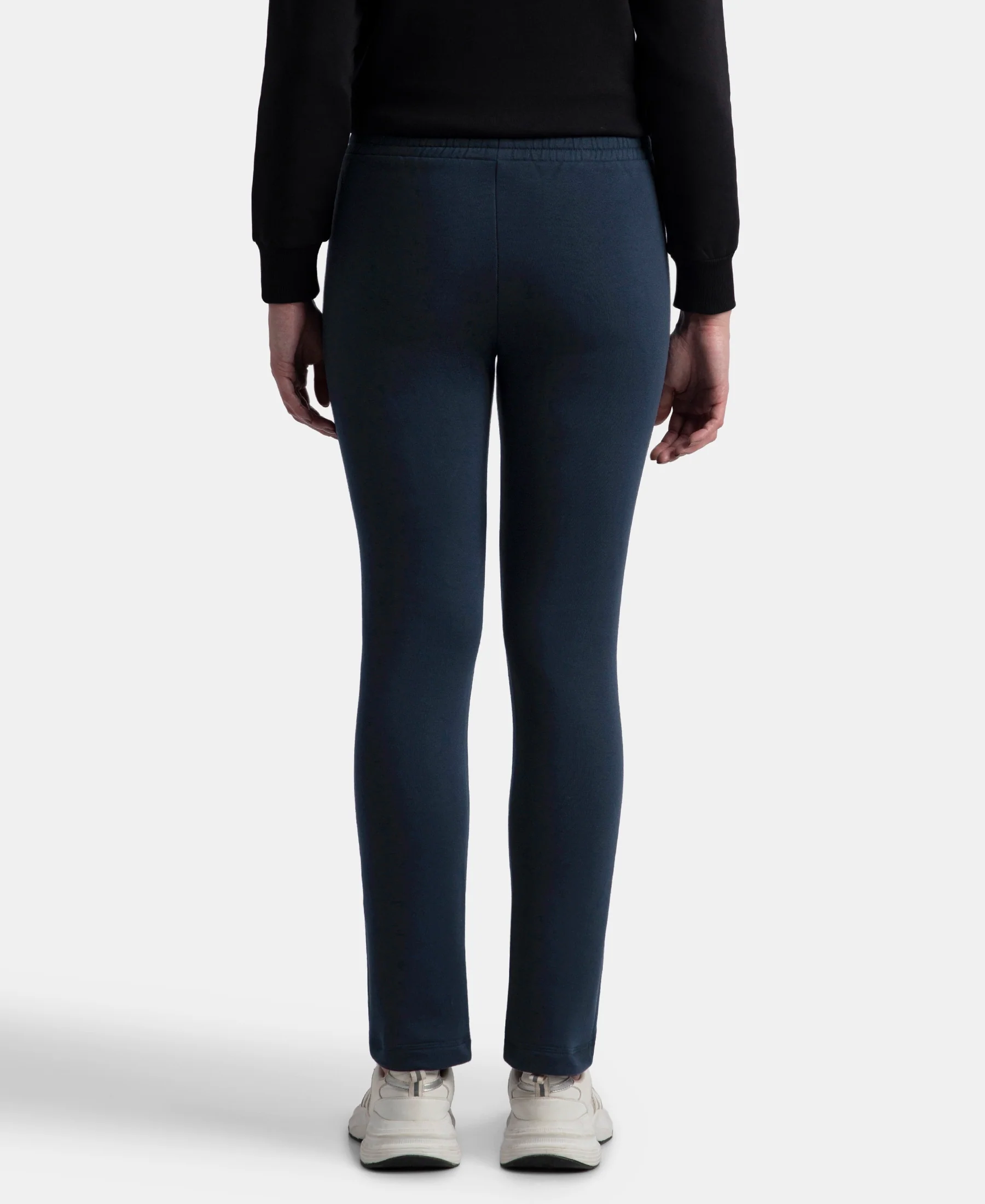 Super Combed Cotton Rich Fleece Fabric Straight Fit Trackpants with Zipper Pockets - Navy - Image 3