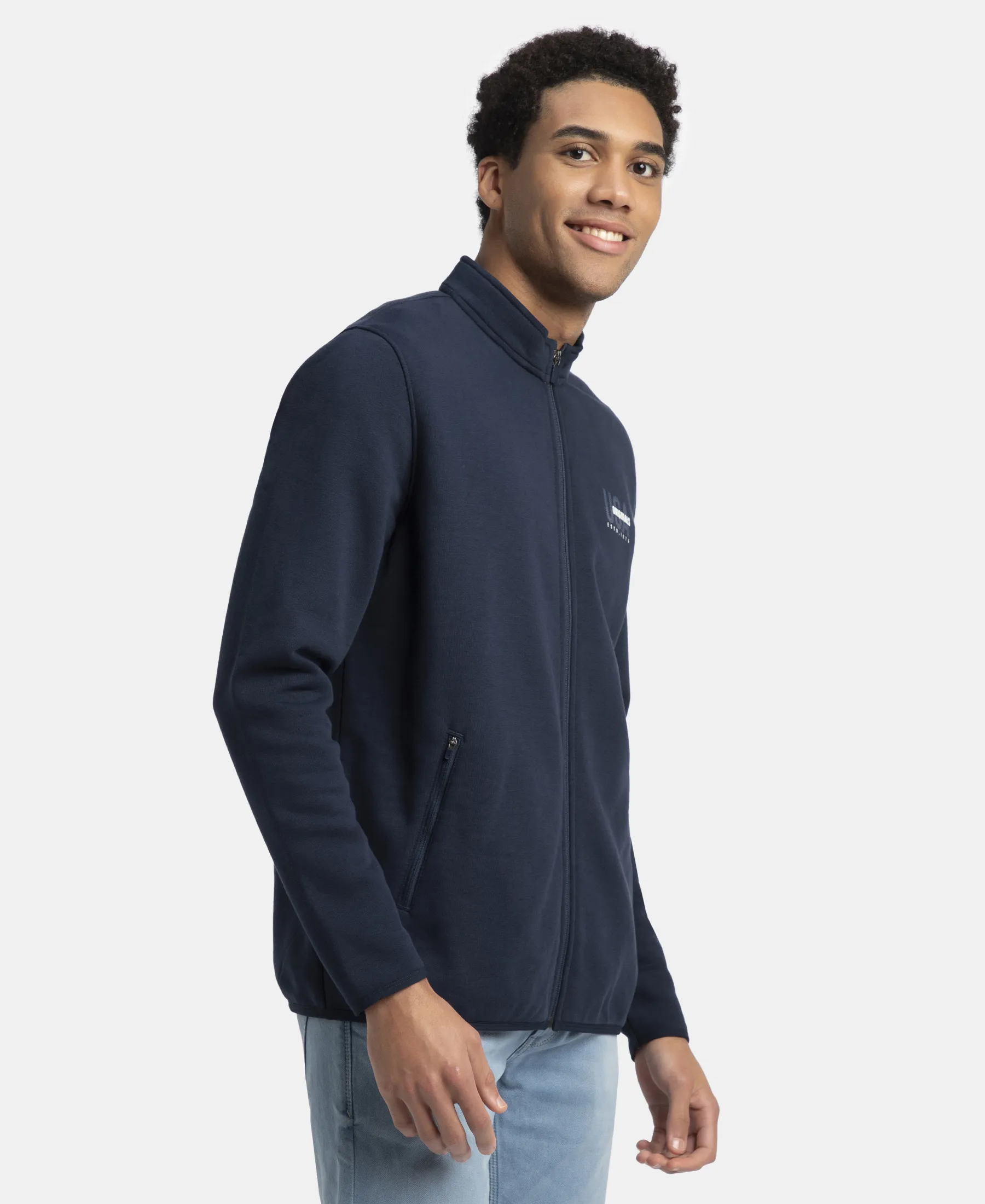 Super Combed Cotton Rich Fleece Jacket with StayWarm Technology - Navy - Image 2