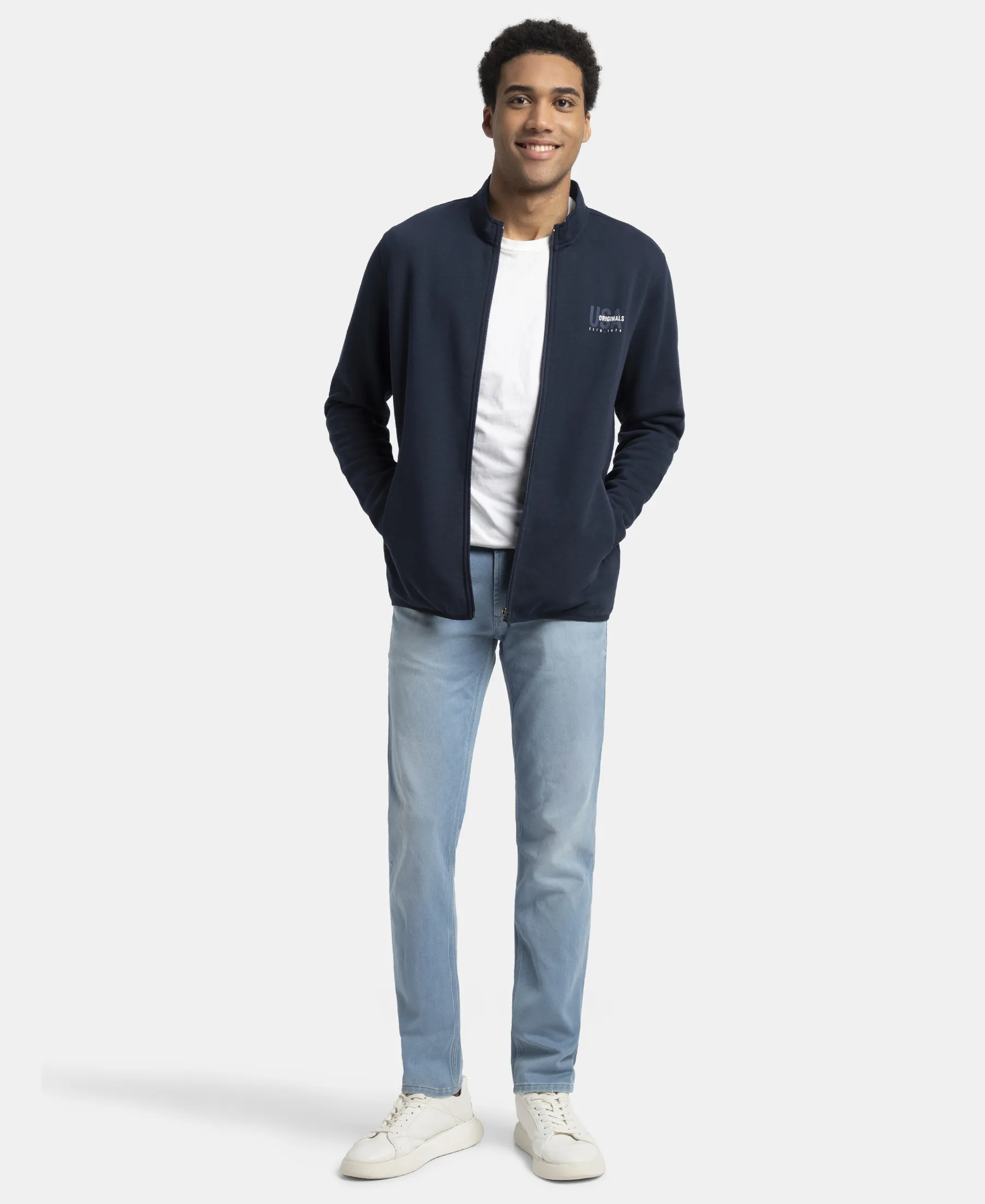 Super Combed Cotton Rich Fleece Jacket with StayWarm Technology - Navy - Image 4