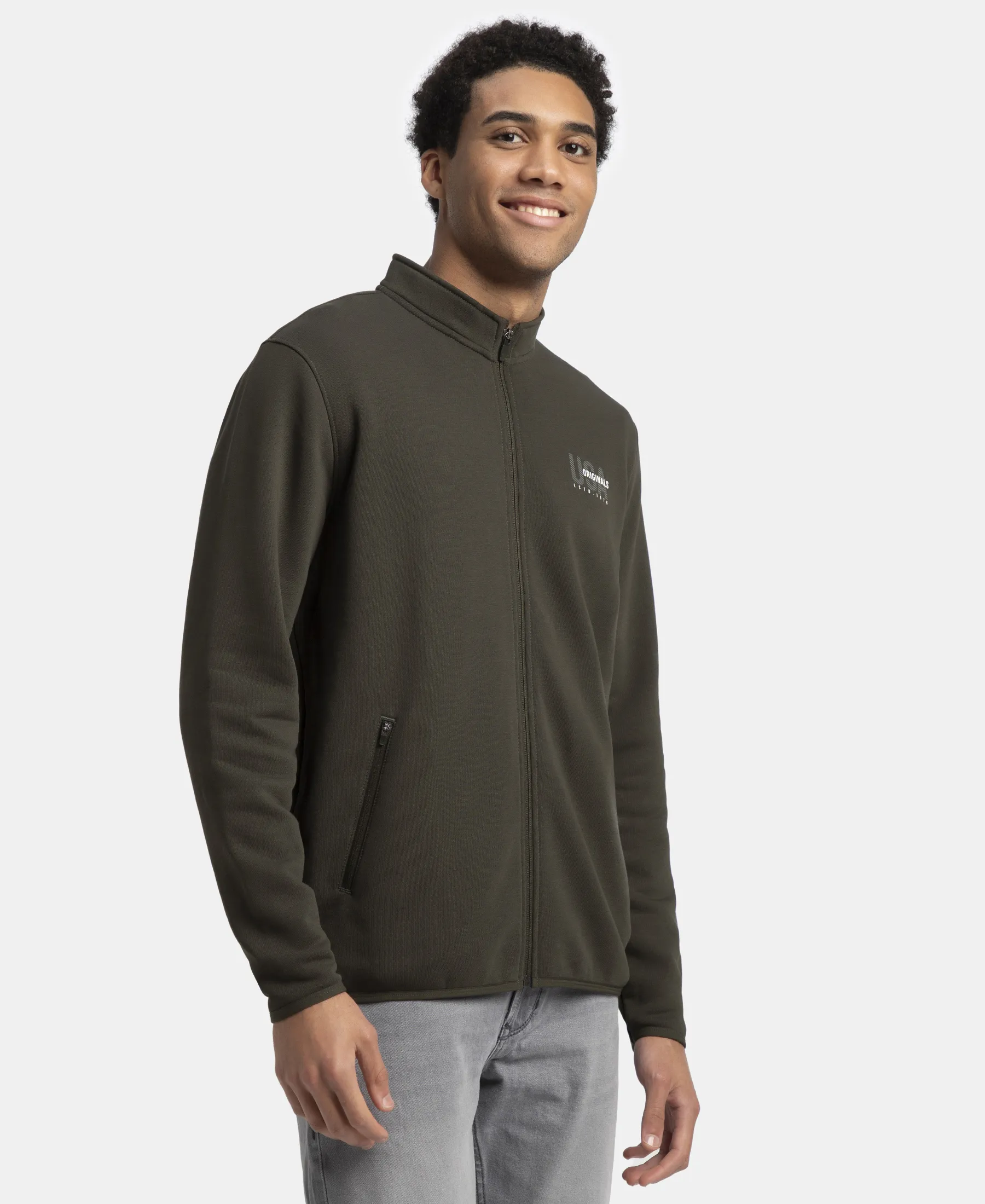 Super Combed Cotton Rich Fleece Jacket with StayWarm Technology - Olive - Image 2