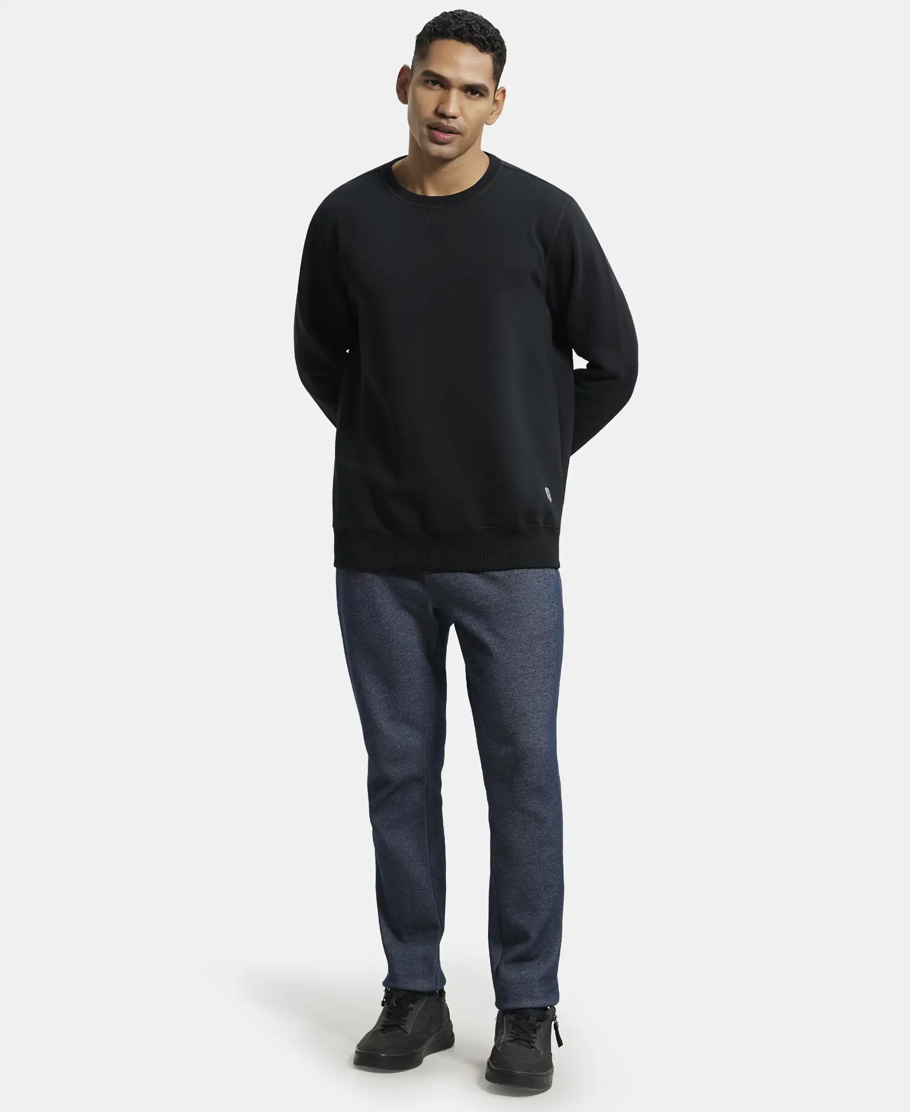 Super Combed Cotton Rich Fleece Sweatshirt with StayWarm Technology - Black - Image 4