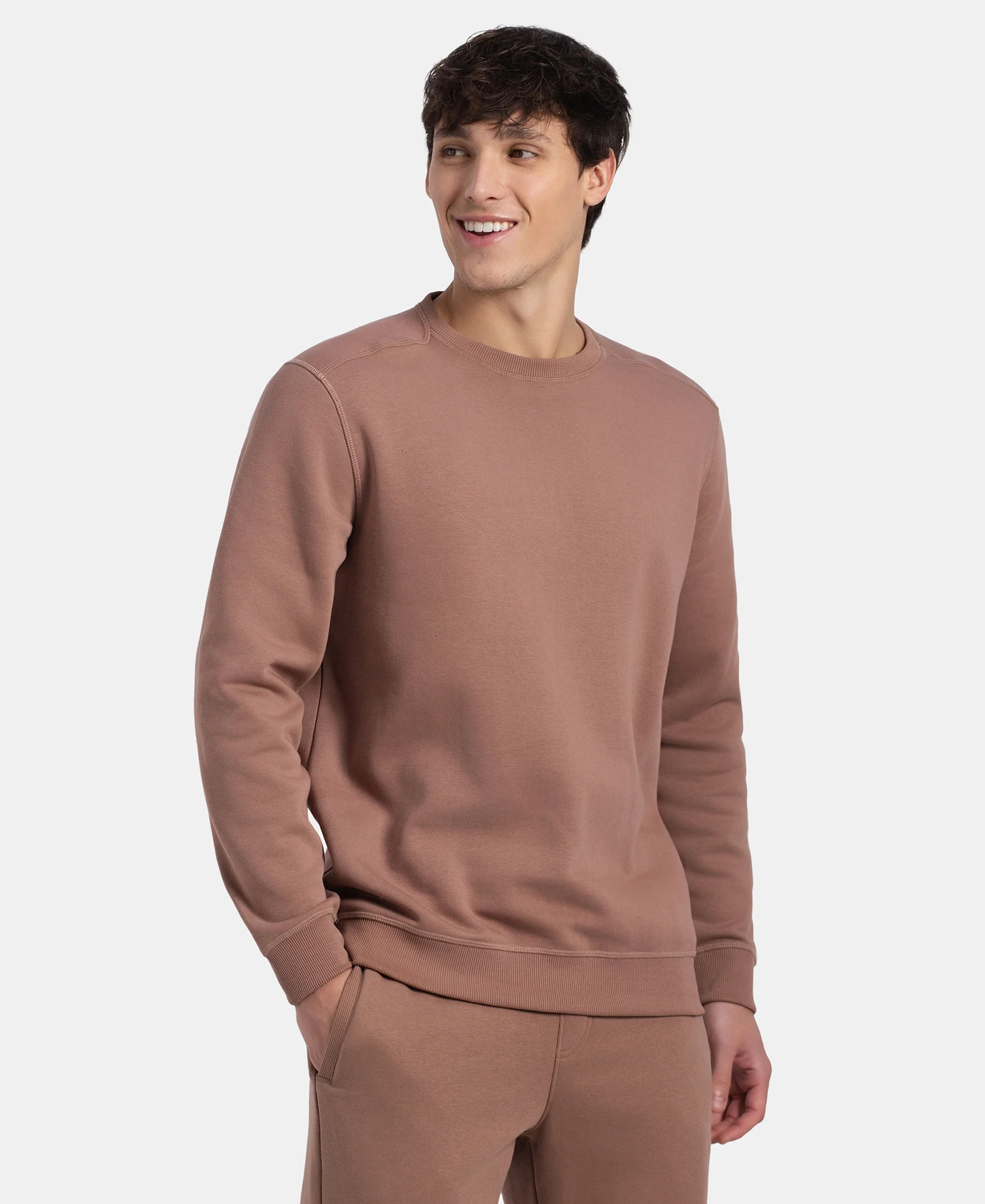 Super Combed Cotton Rich Fleece Sweatshirt with StayWarm Technology - Brownie - Image 2