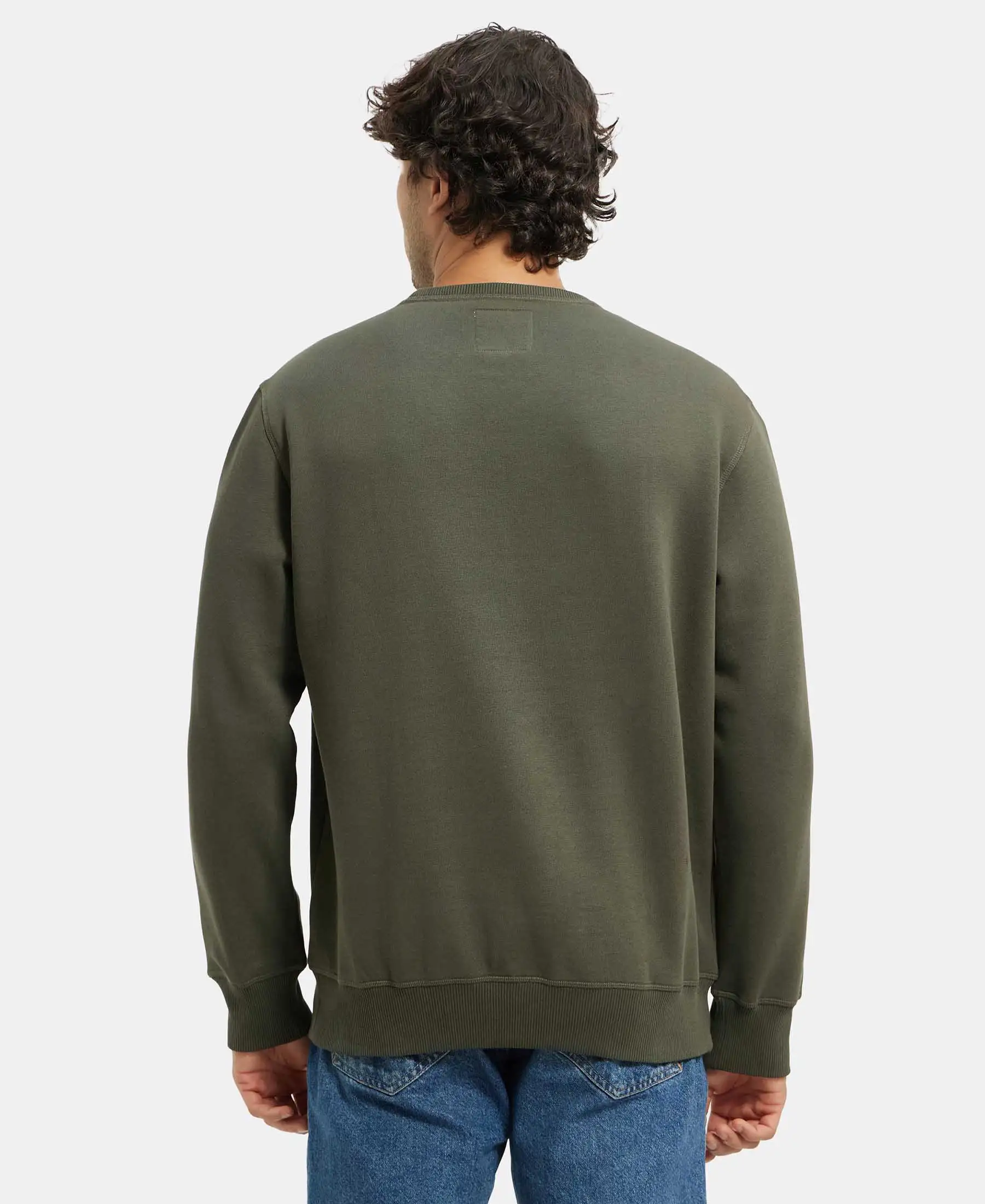 Super Combed Cotton Rich Fleece Sweatshirt with StayWarm Technology - Deep Olive - Image 3
